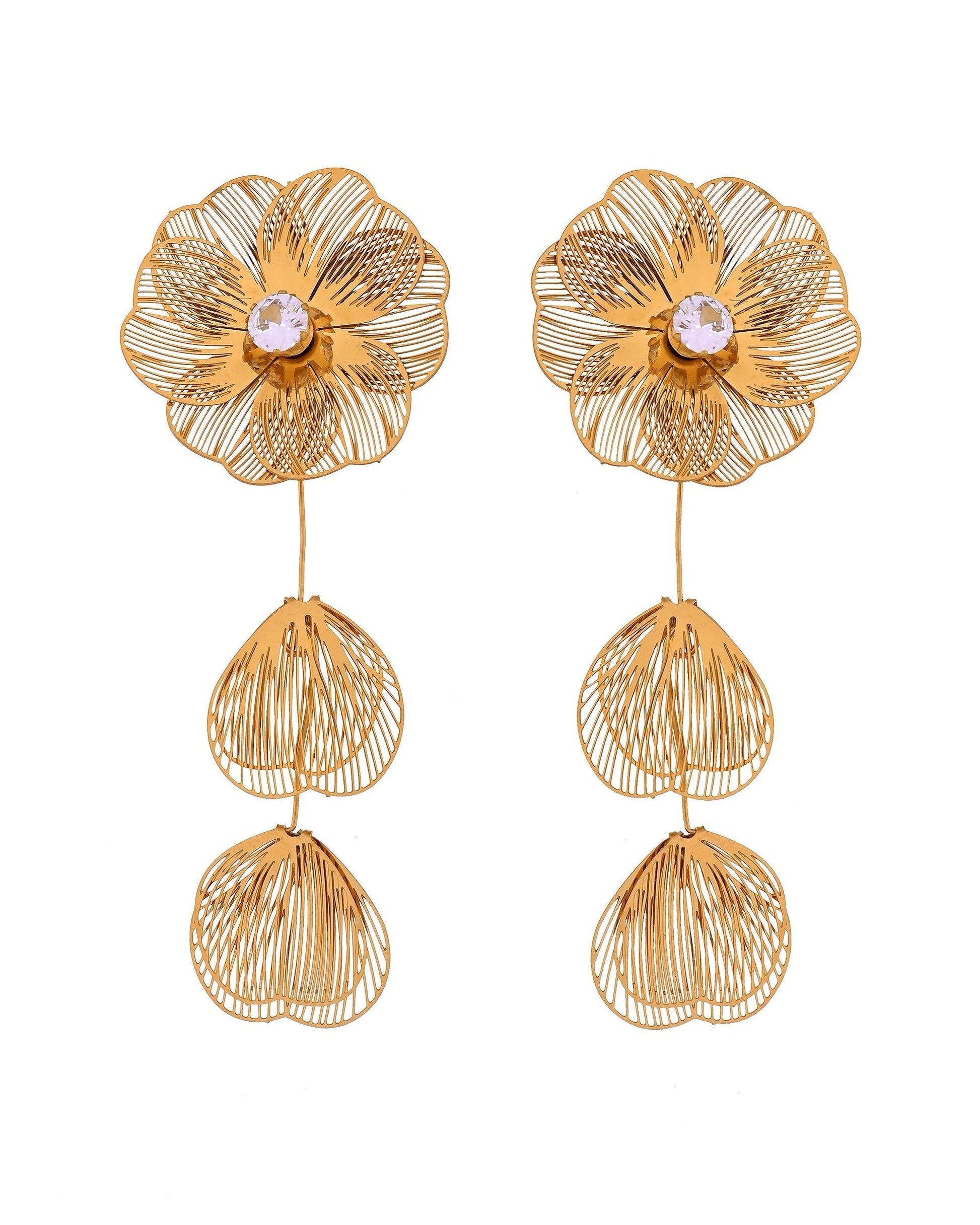 VOJ Gold Toned Floral Designed Studs Earrings  Grab2Buy VOJ Grab2Buy