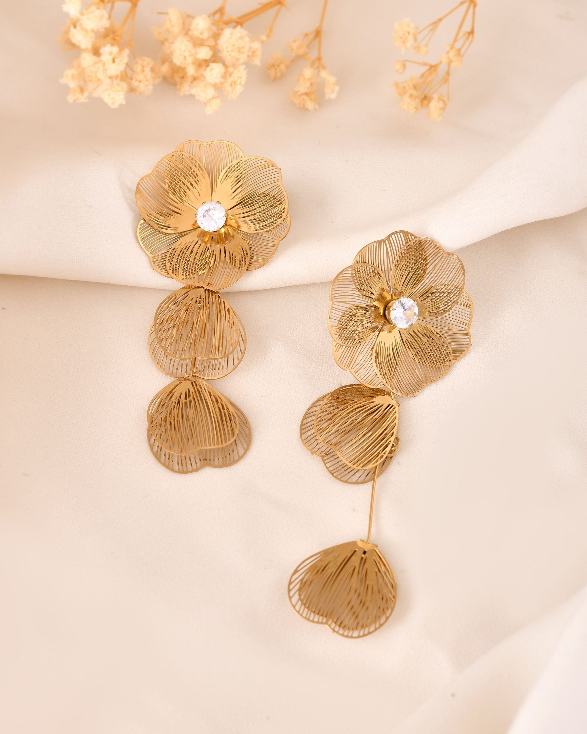 VOJ Gold Toned Floral Designed Studs Earrings  Grab2Buy VOJ Grab2Buy