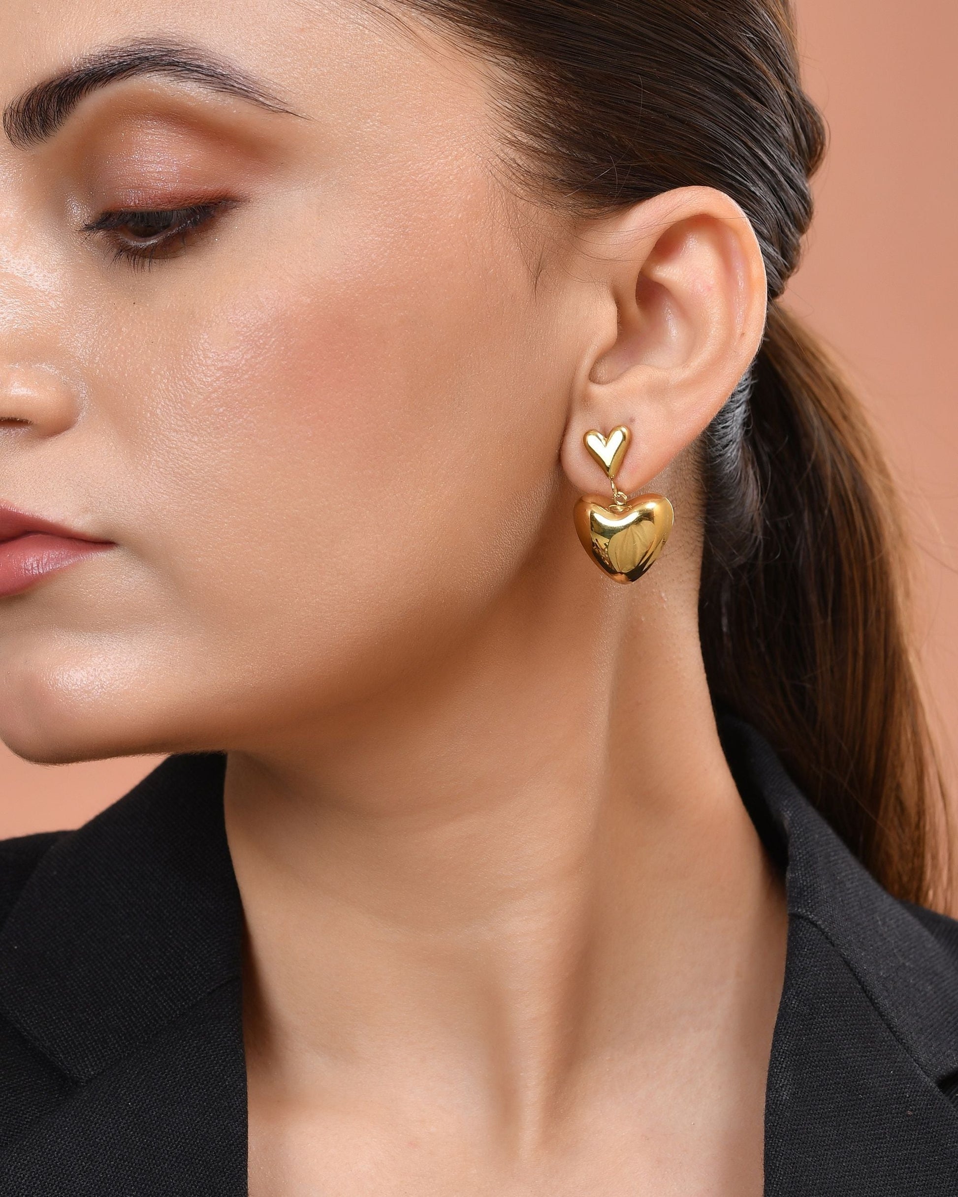 VOJ Gold Plated Heart Shaped Studs Earrings  Grab2Buy VOJ Grab2Buy