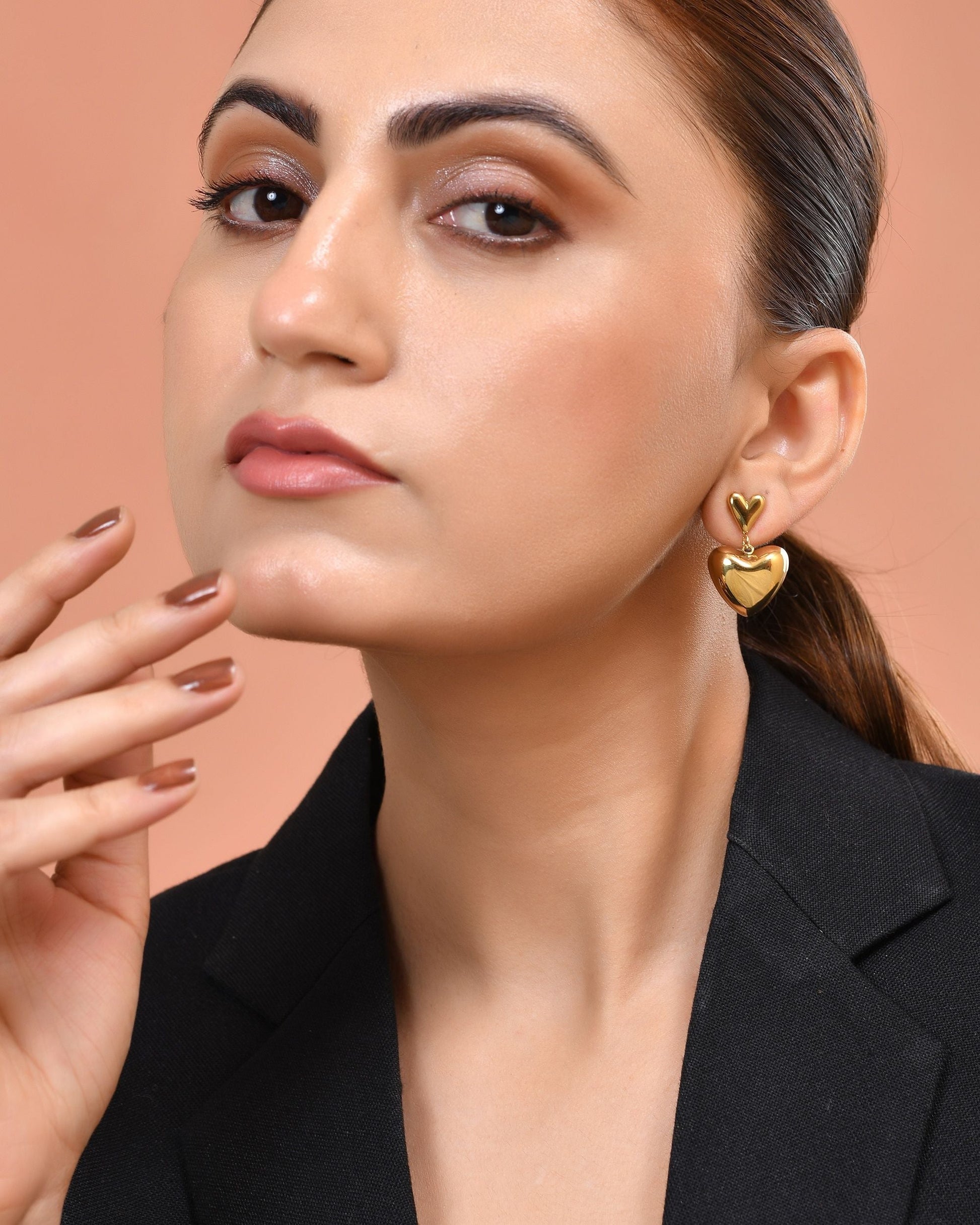 VOJ Gold Plated Heart Shaped Studs Earrings  Grab2Buy VOJ Grab2Buy