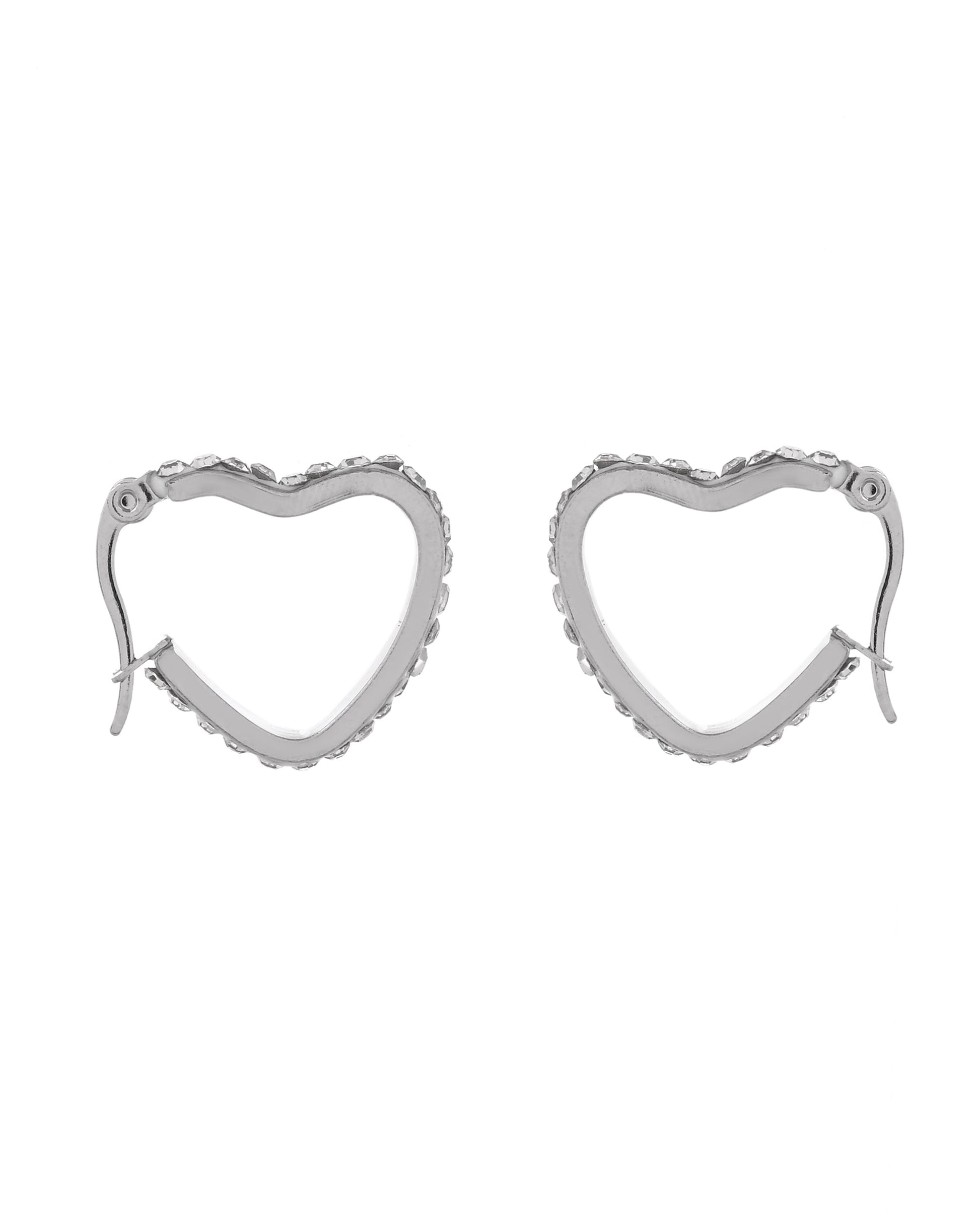 VOJ Silver Plated Heart Shaped Hoop Earrings  Grab2Buy VOJ Grab2Buy