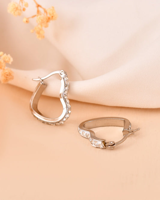VOJ Silver Plated Heart Shaped Hoop Earrings  Grab2Buy VOJ Grab2Buy