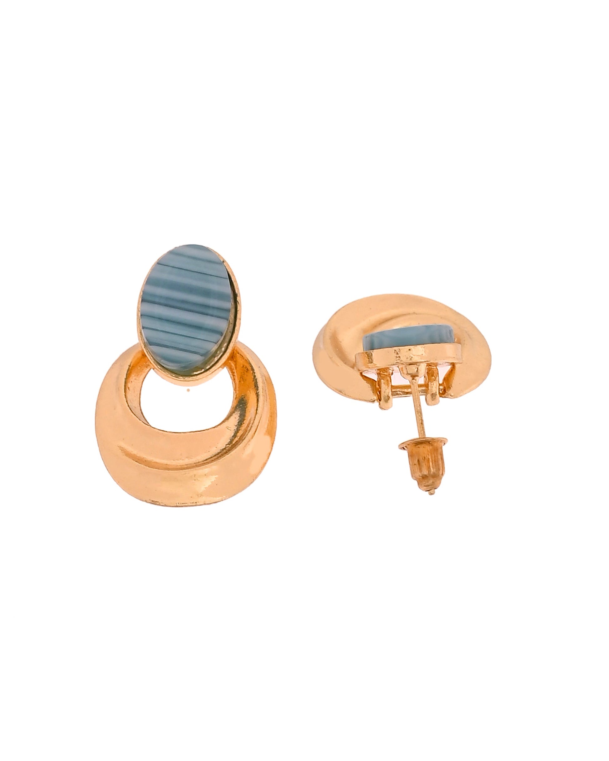 VOJ Gold Plated Blue Stone Studded Oval Shaped Earrings  Grab2Buy VOJ Grab2Buy