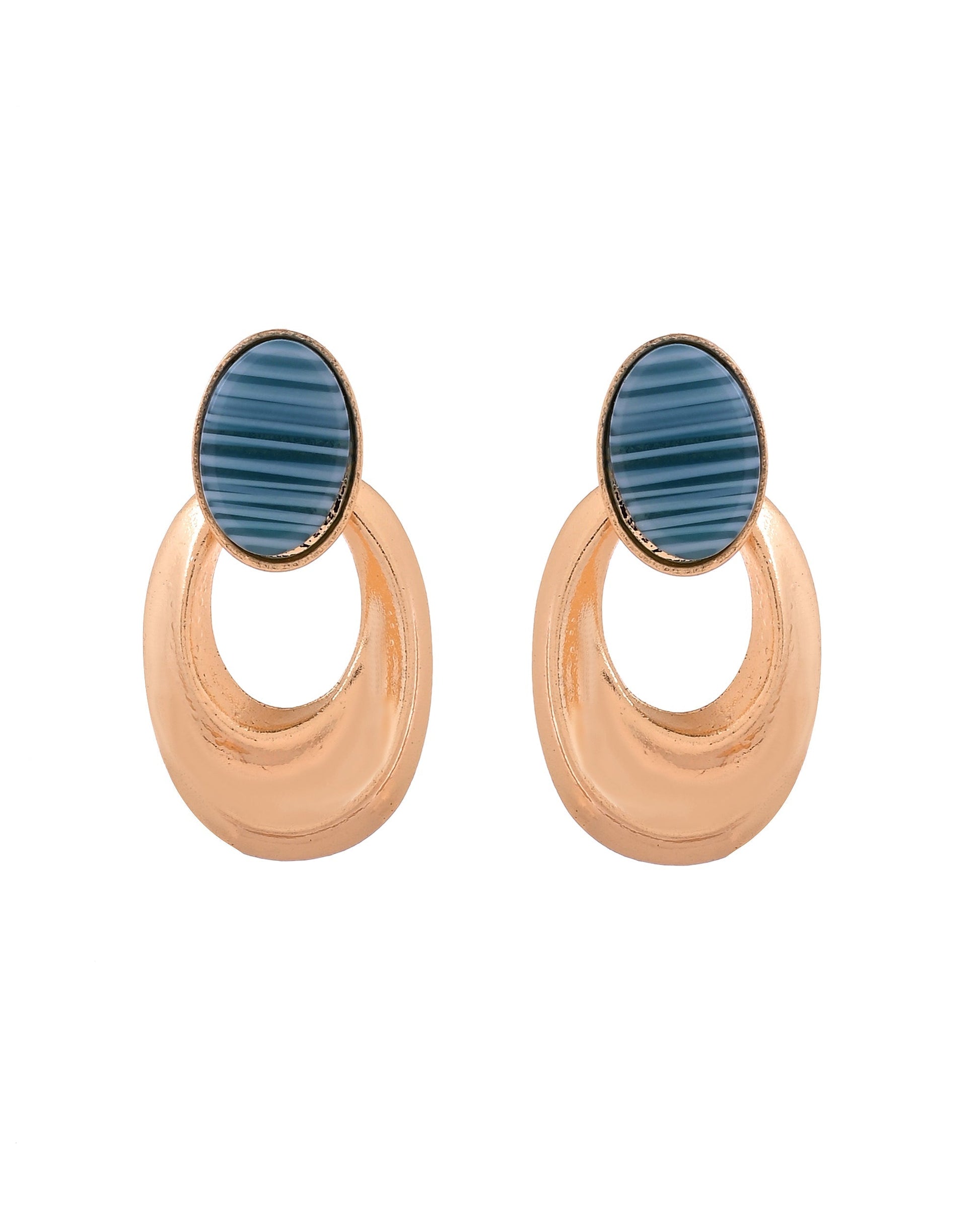 VOJ Gold Plated Blue Stone Studded Oval Shaped Earrings  Grab2Buy VOJ Grab2Buy