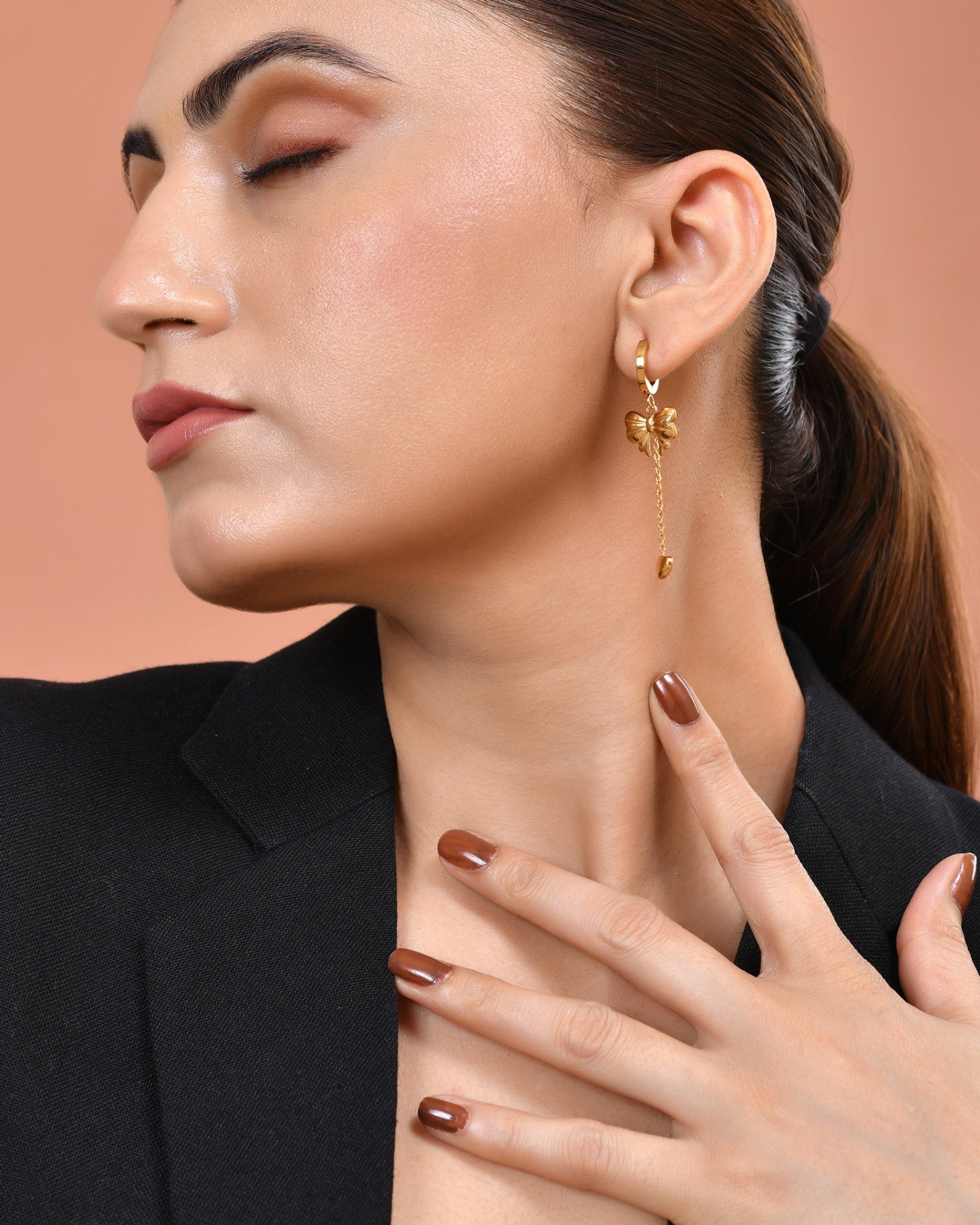VOJ Gold Plated Bow Designed Hoop Drop Earrings  Grab2Buy VOJ Grab2Buy