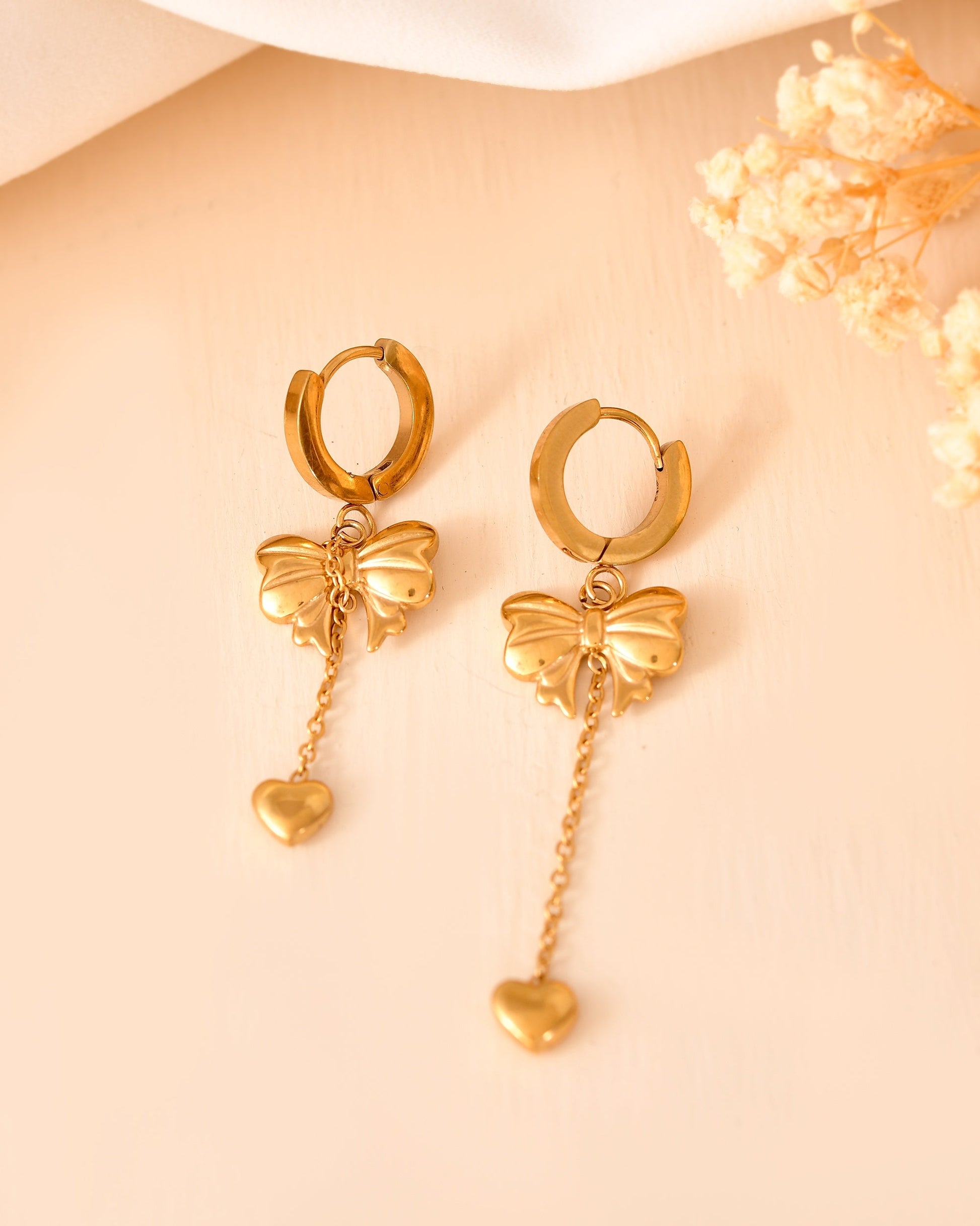 VOJ Gold Plated Bow Designed Hoop Drop Earrings  Grab2Buy VOJ Grab2Buy