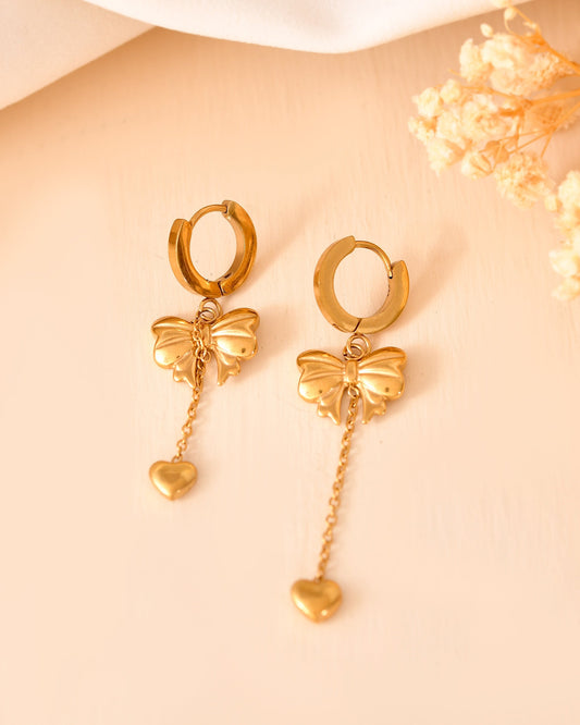 VOJ Gold Plated Bow Designed Hoop Drop Earrings  Grab2Buy VOJ Grab2Buy