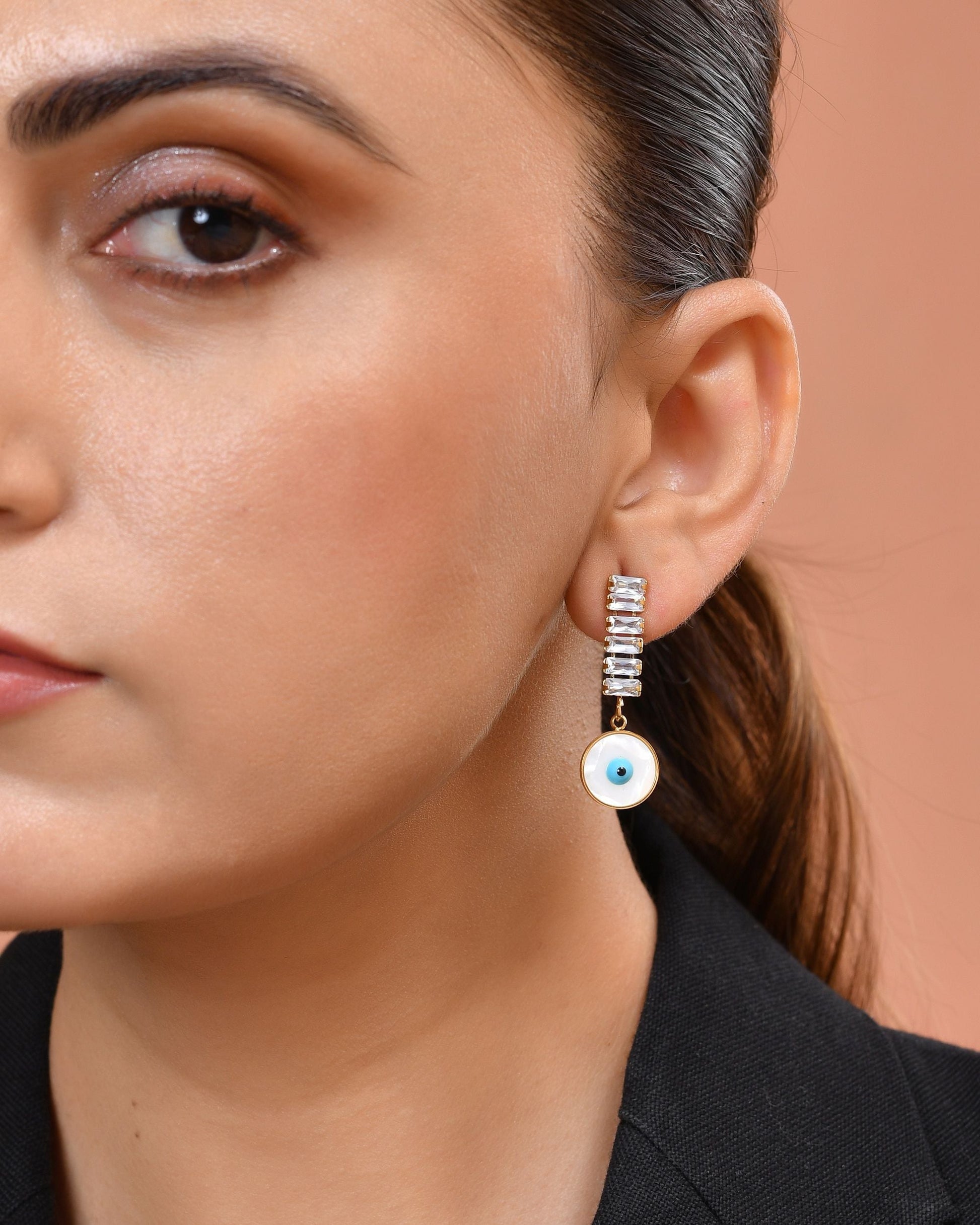 VOJ Gold Plated Stone Studded Evil Eye Drop Earrings  Grab2Buy VOJ Grab2Buy