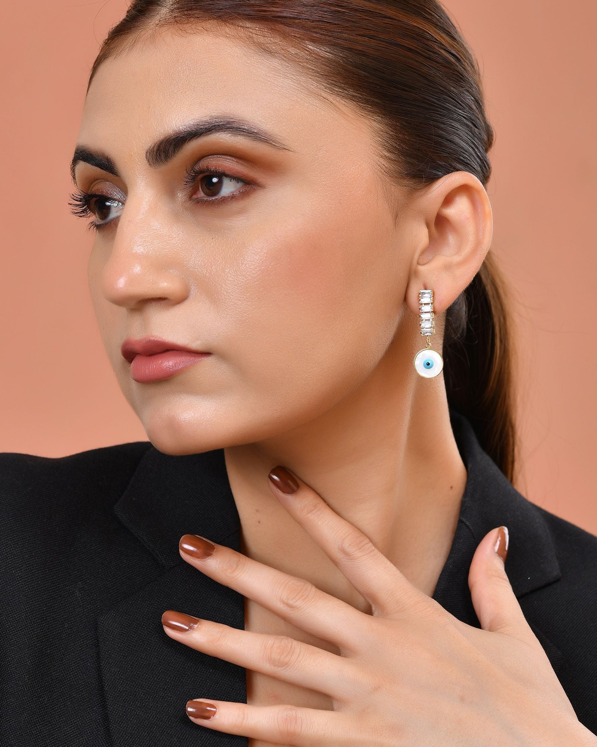 VOJ Gold Plated Stone Studded Evil Eye Drop Earrings  Grab2Buy VOJ Grab2Buy
