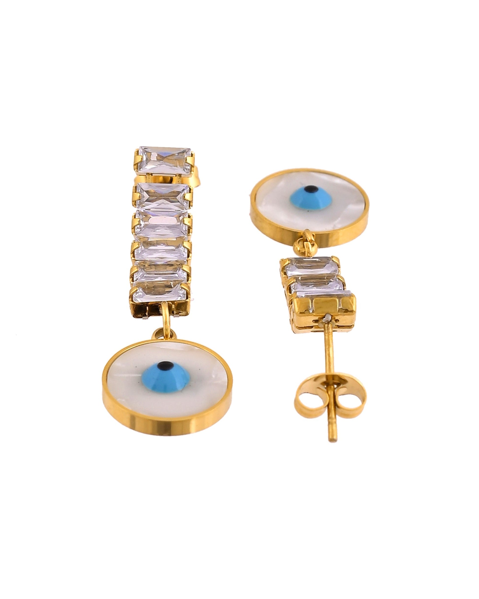 VOJ Gold Plated Stone Studded Evil Eye Drop Earrings  Grab2Buy VOJ Grab2Buy
