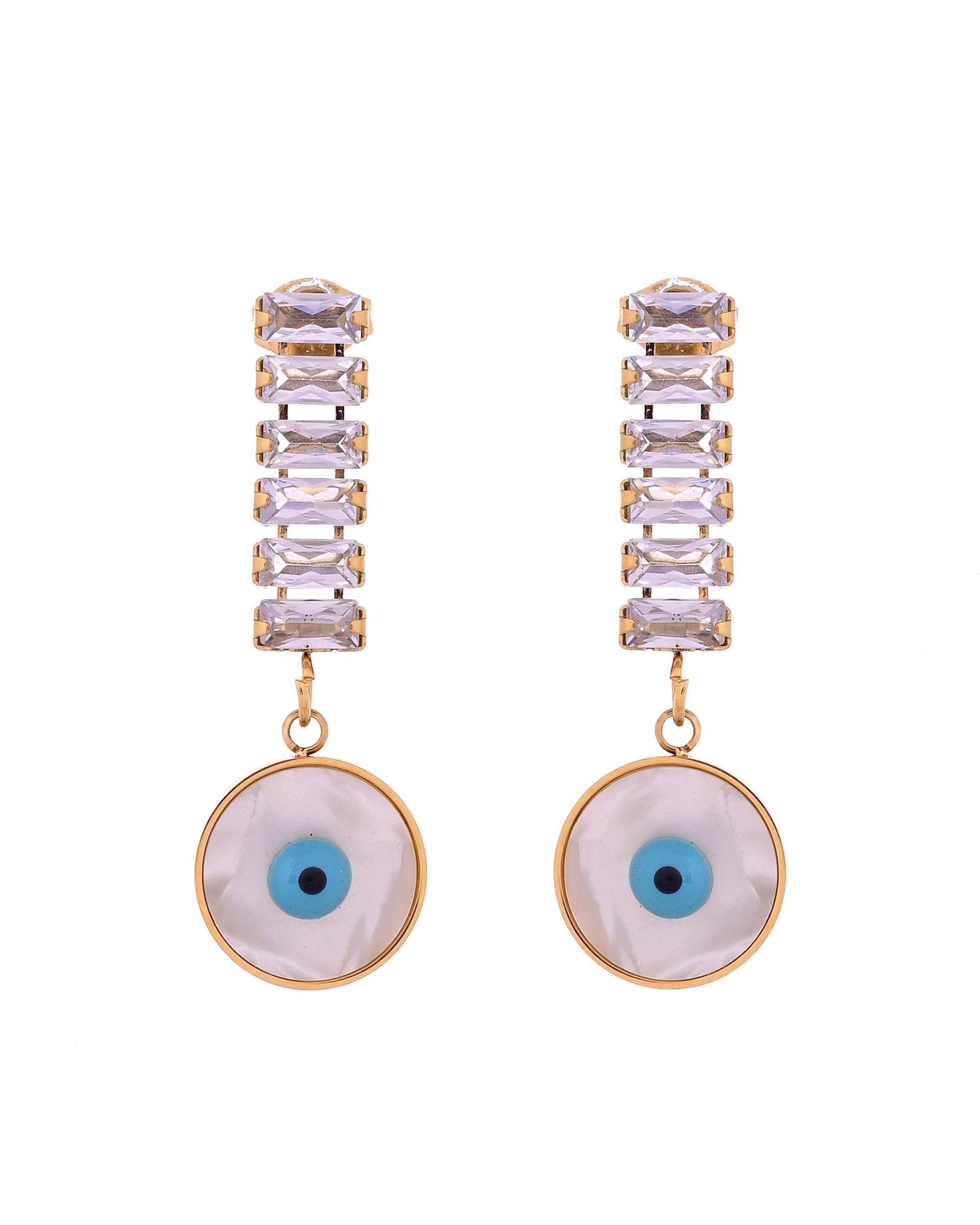 VOJ Gold Plated Stone Studded Evil Eye Drop Earrings  Grab2Buy VOJ Grab2Buy