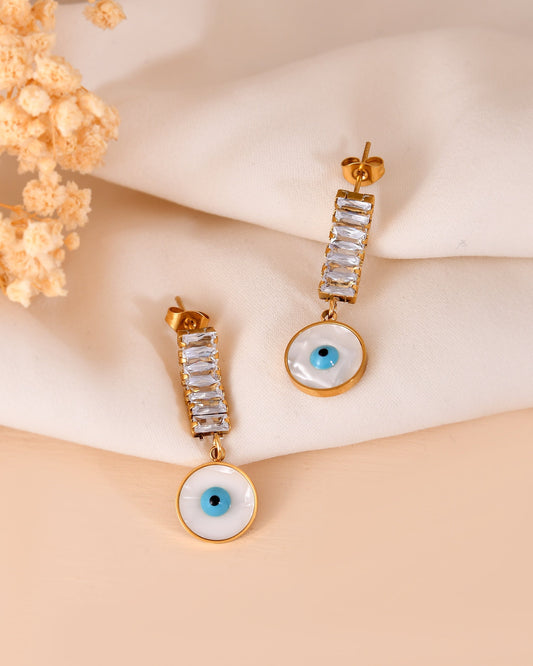 VOJ Gold Plated Stone Studded Evil Eye Drop Earrings  Grab2Buy VOJ Grab2Buy