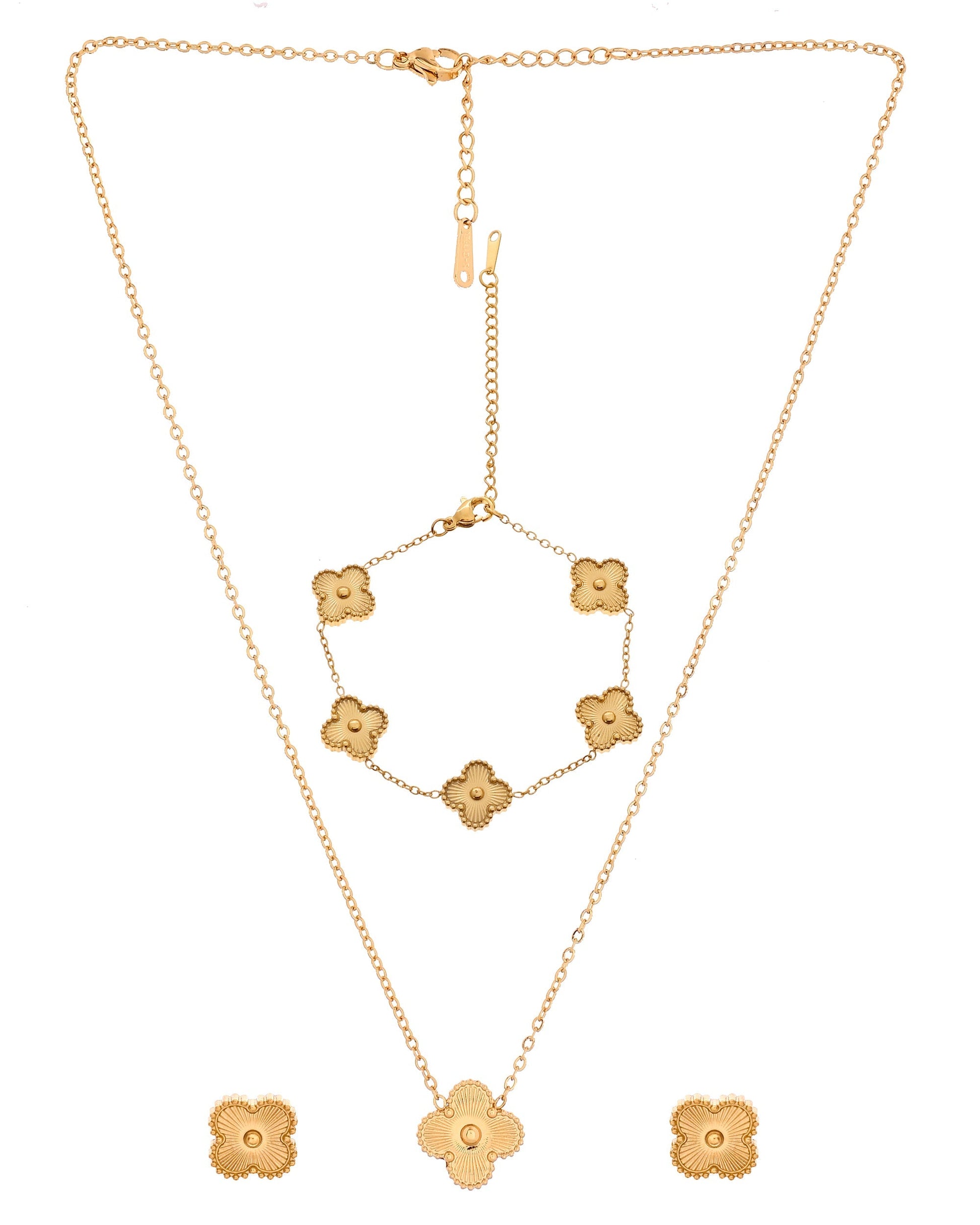 VOJ Gold Plated Floral Design Chain With Earrings And Bracelet Set  Grab2Buy VOJ Grab2Buy