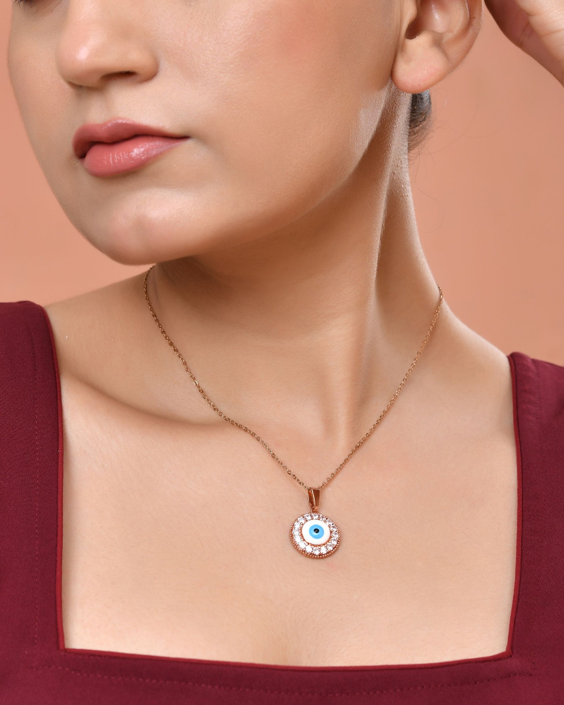 VOJ Rose Gold Plated Ad Stone Studded Evil Eye Pendant With Chain  Grab2Buy VOJ Grab2Buy
