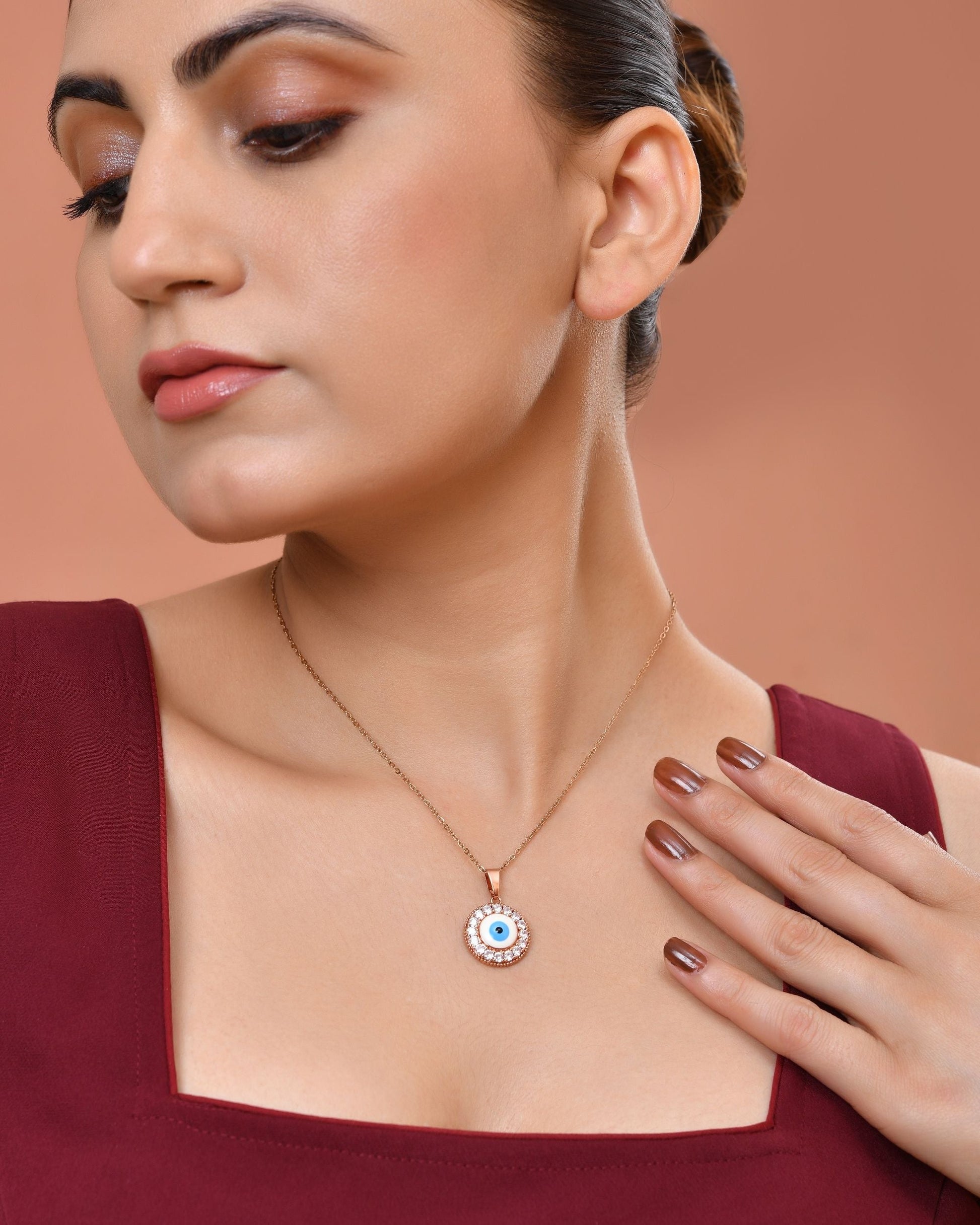 VOJ Rose Gold Plated Ad Stone Studded Evil Eye Pendant With Chain  Grab2Buy VOJ Grab2Buy