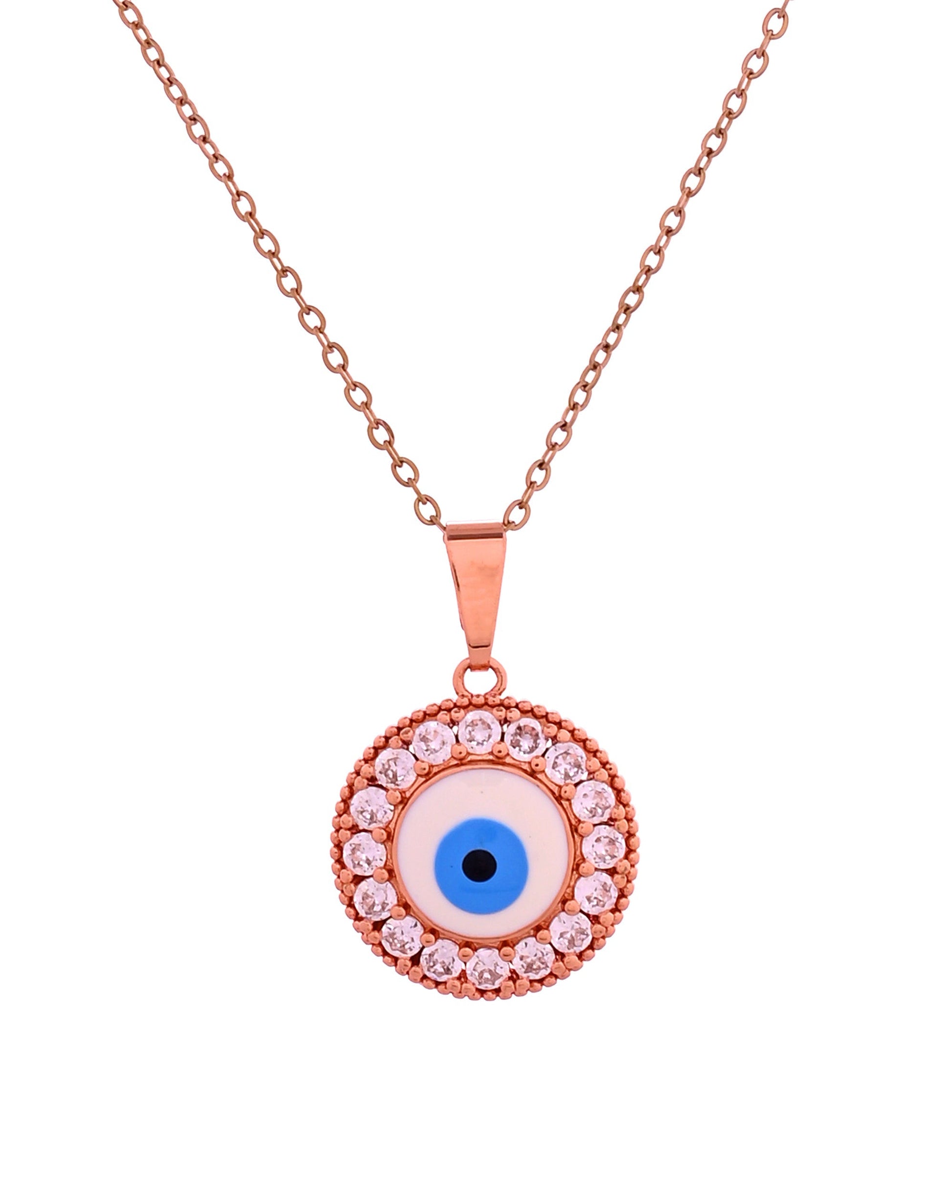 VOJ Rose Gold Plated Ad Stone Studded Evil Eye Pendant With Chain  Grab2Buy VOJ Grab2Buy