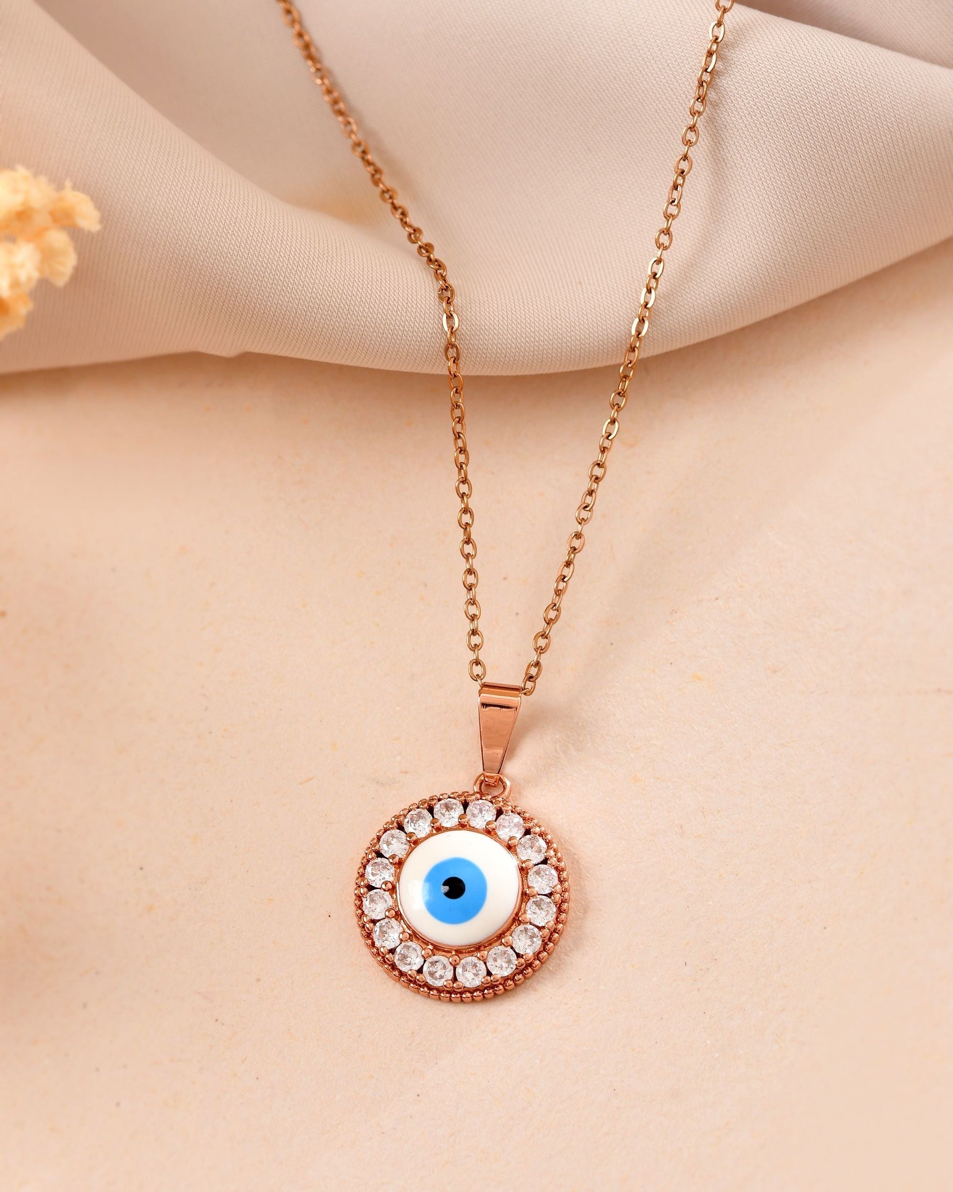 VOJ Rose Gold Plated Ad Stone Studded Evil Eye Pendant With Chain  Grab2Buy VOJ Grab2Buy