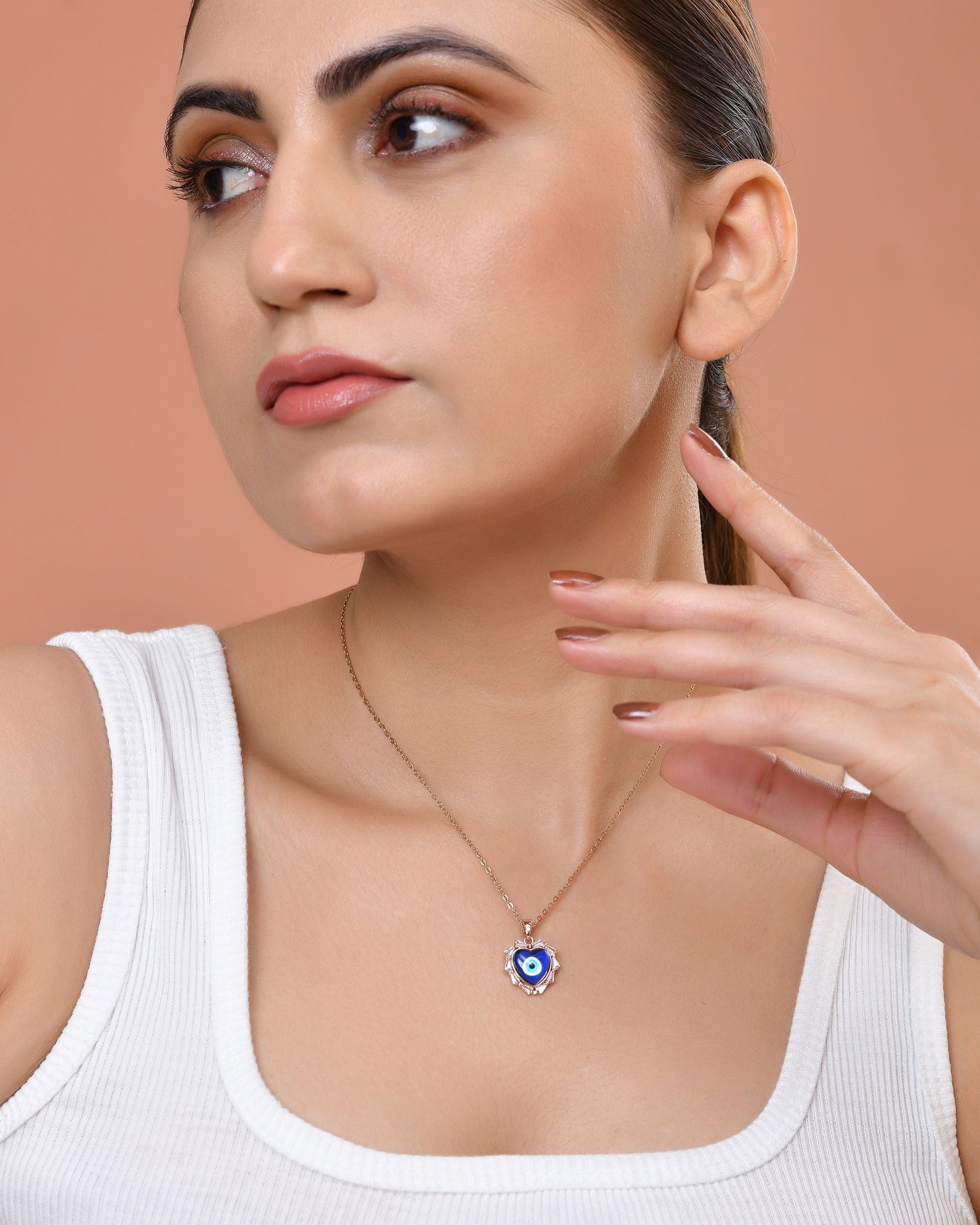 VOJ Rose Gold Plated Heart Shaped Evil Eye Pendant With Chain  Grab2Buy VOJ Grab2Buy