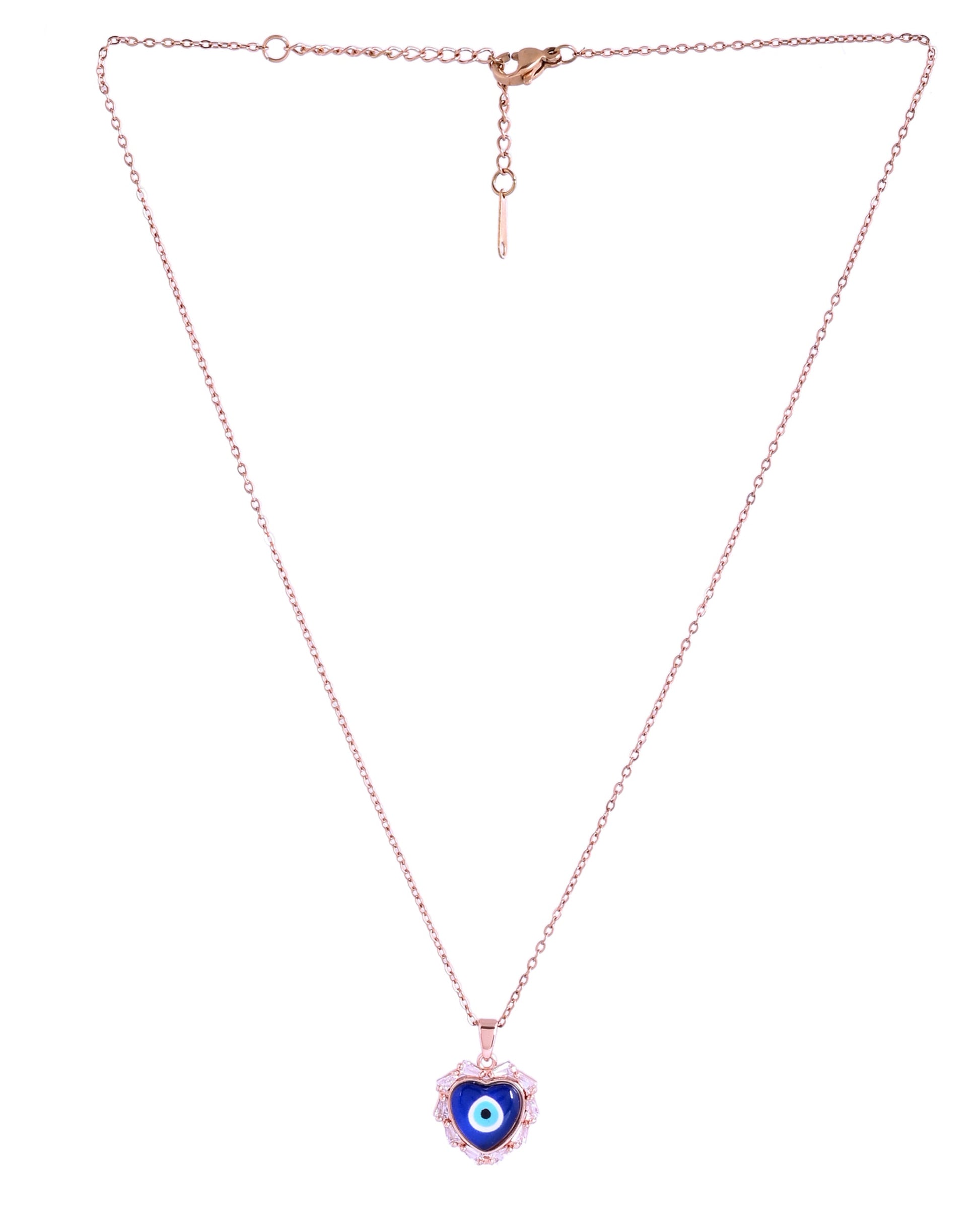 VOJ Rose Gold Plated Heart Shaped Evil Eye Pendant With Chain  Grab2Buy VOJ Grab2Buy