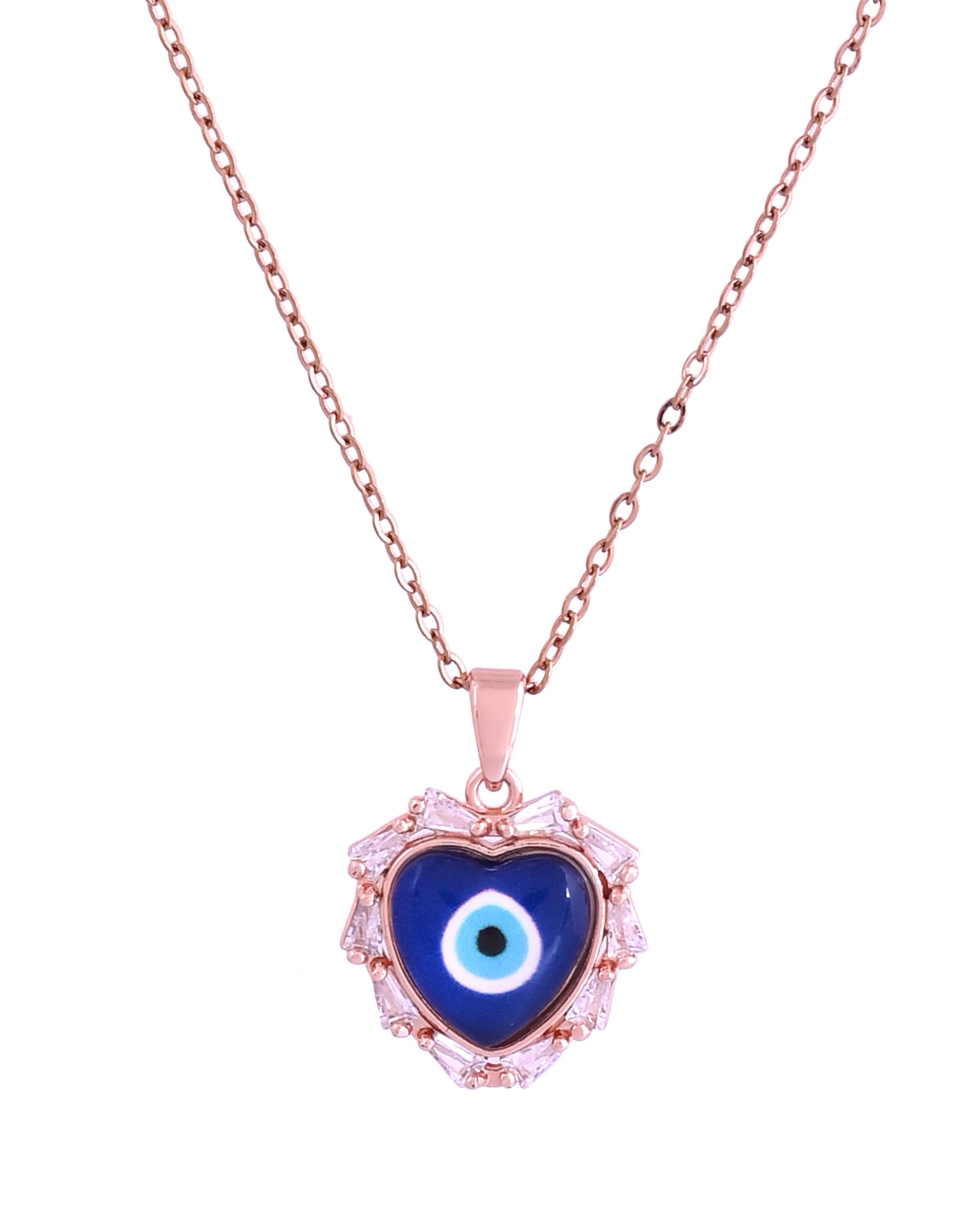 VOJ Rose Gold Plated Heart Shaped Evil Eye Pendant With Chain  Grab2Buy VOJ Grab2Buy