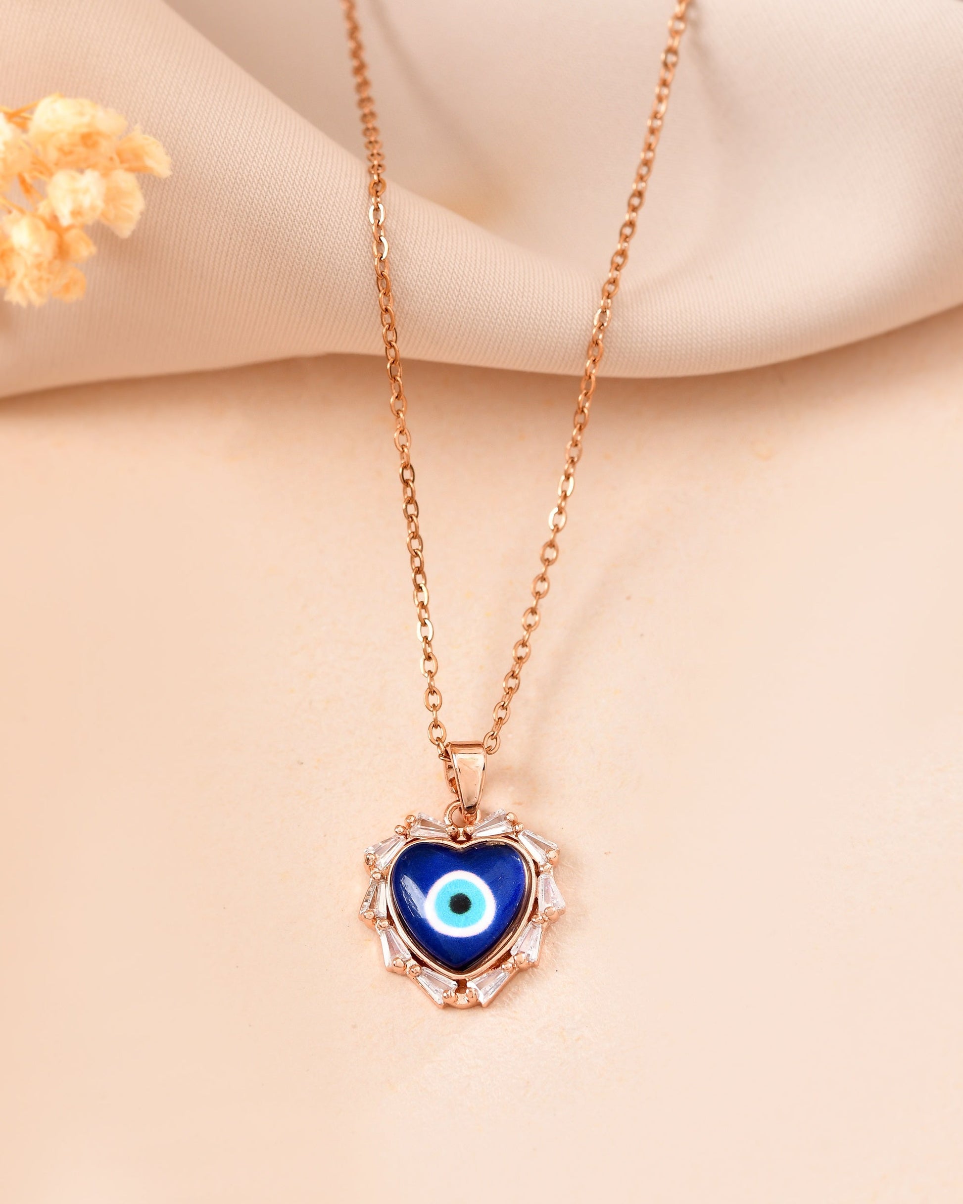 VOJ Rose Gold Plated Heart Shaped Evil Eye Pendant With Chain  Grab2Buy VOJ Grab2Buy