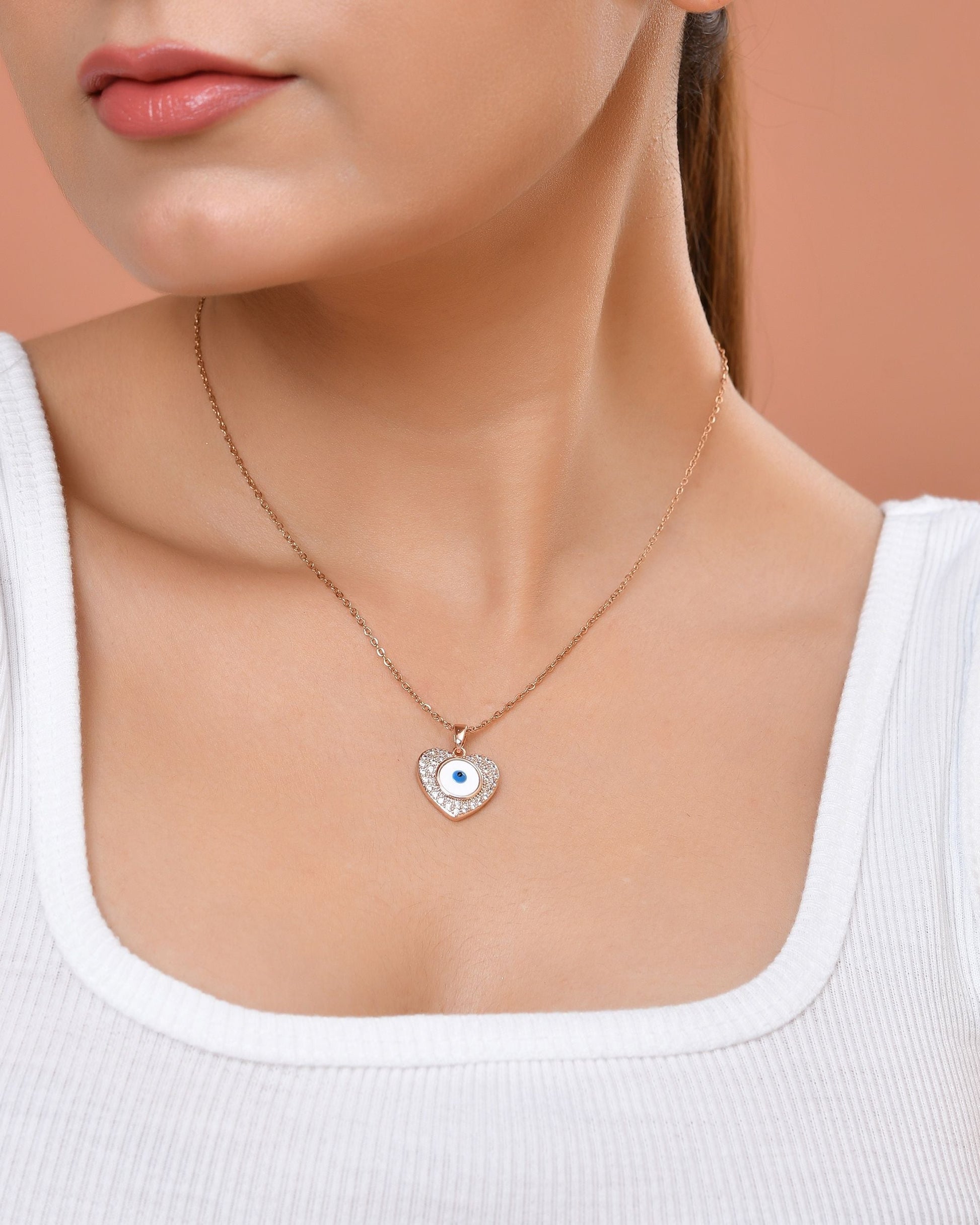 VOJ Gold Plated Heart Shaped Ad Stone Studded Evil Eye Pendant With Chain  Grab2Buy VOJ Grab2Buy