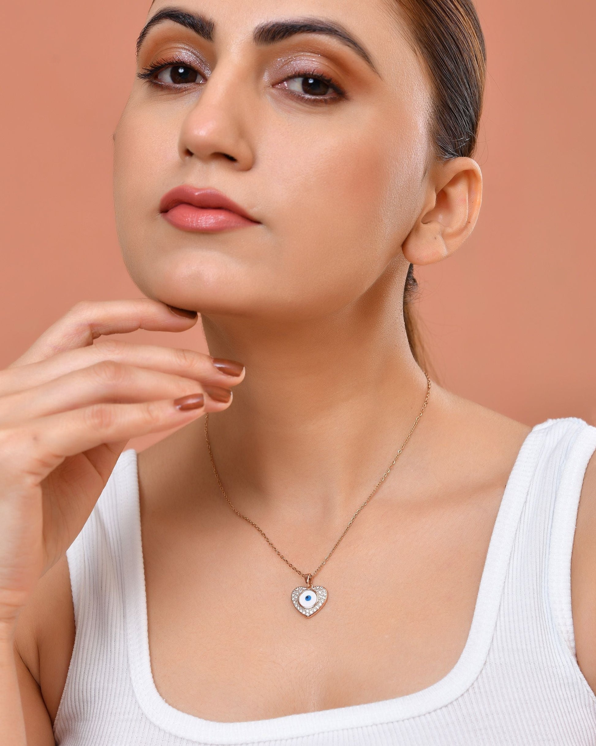 VOJ Gold Plated Heart Shaped Ad Stone Studded Evil Eye Pendant With Chain  Grab2Buy VOJ Grab2Buy