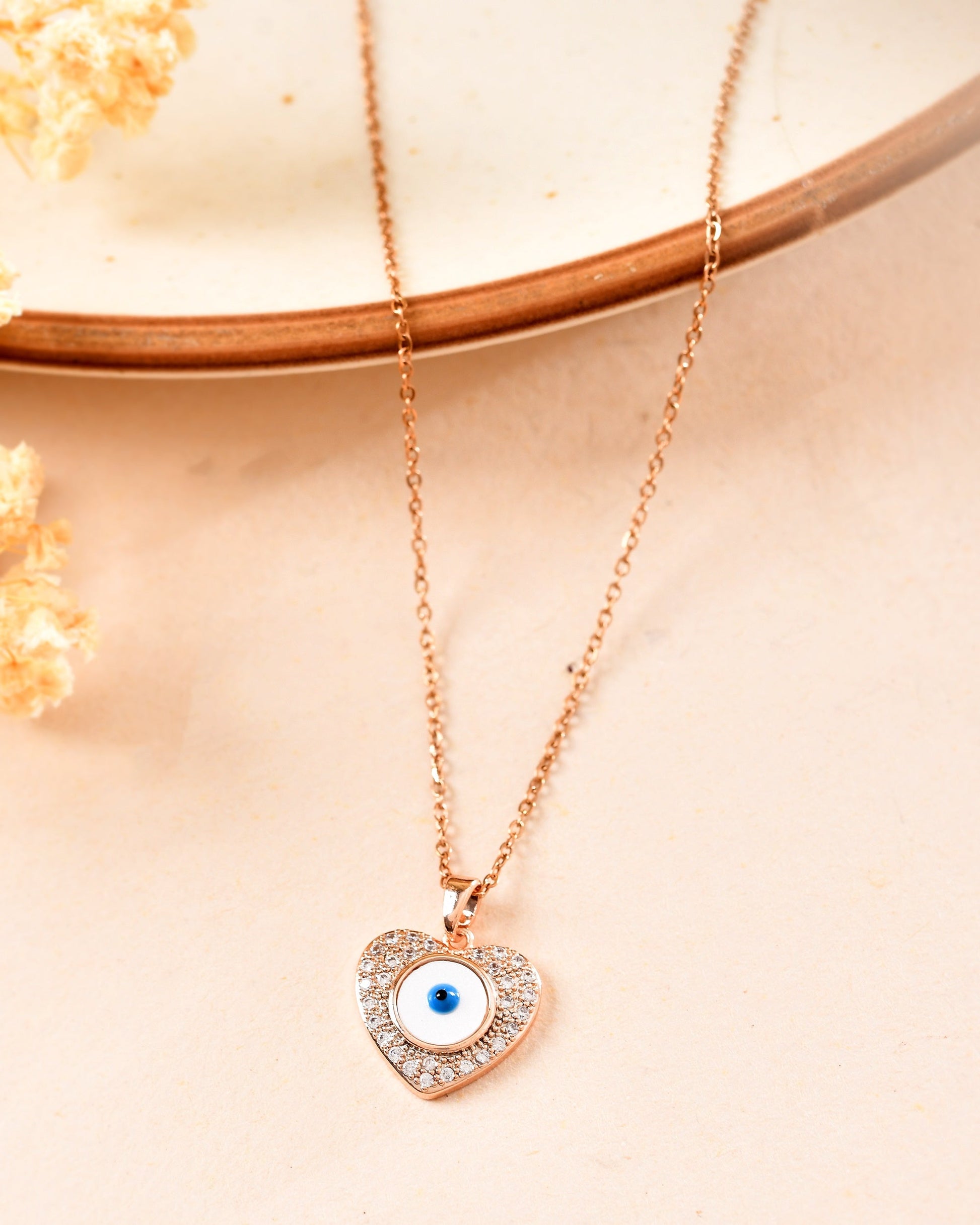 VOJ Gold Plated Heart Shaped Ad Stone Studded Evil Eye Pendant With Chain  Grab2Buy VOJ Grab2Buy
