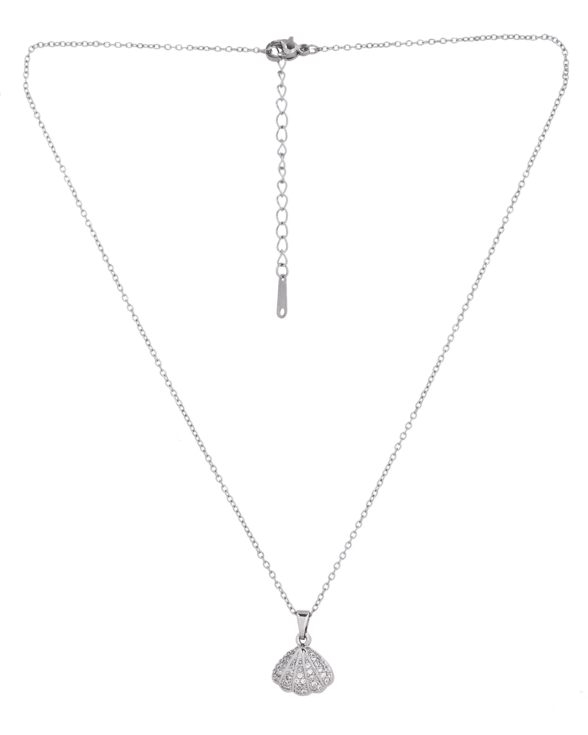 VOJ Elegant Silver-Plated Shell Design Pendant With Pearl Accent Necklace  Grab2Buy VOJ Grab2Buy