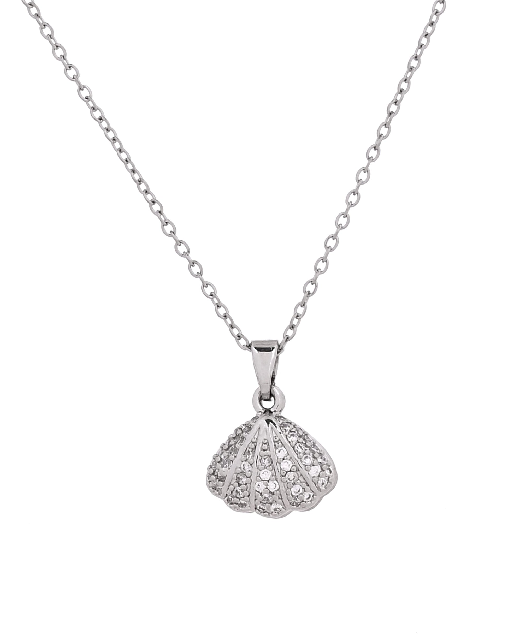 VOJ Elegant Silver-Plated Shell Design Pendant With Pearl Accent Necklace  Grab2Buy VOJ Grab2Buy