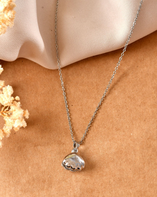 VOJ Elegant Silver-Plated Shell Design Pendant With Pearl Accent Necklace  Grab2Buy VOJ Grab2Buy