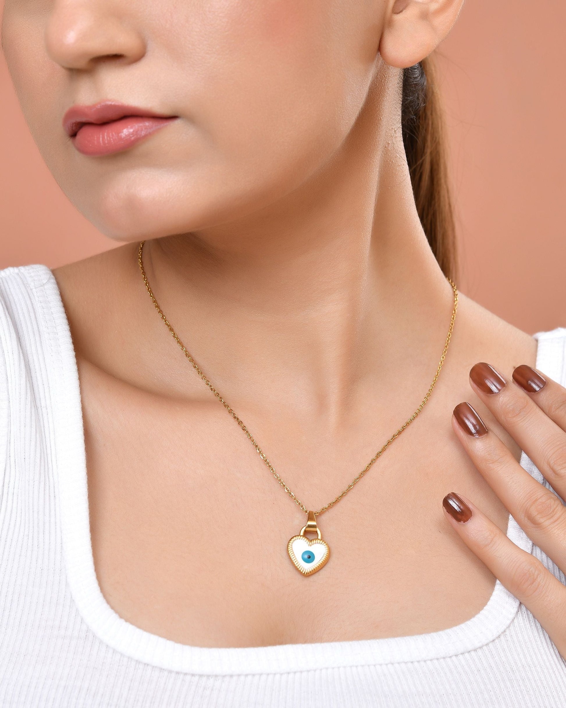VOJ Gold Plated Heart Shaped Evil Eye Pendant With Chain  Grab2Buy VOJ Grab2Buy