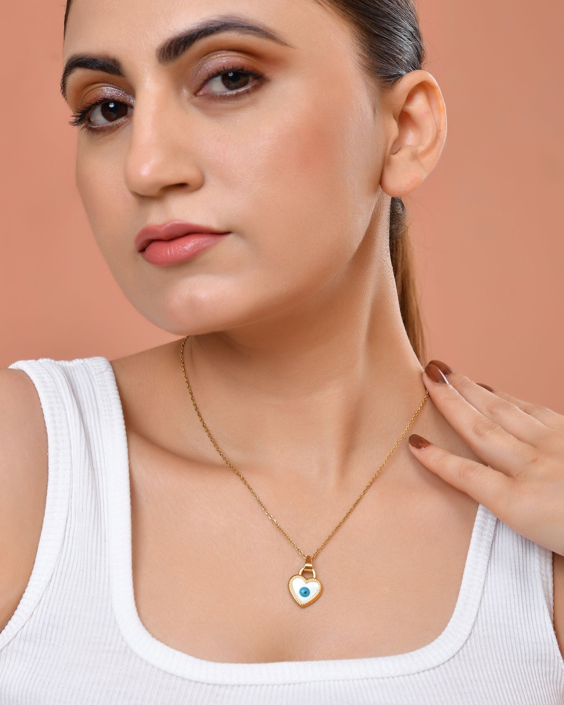VOJ Gold Plated Heart Shaped Evil Eye Pendant With Chain  Grab2Buy VOJ Grab2Buy