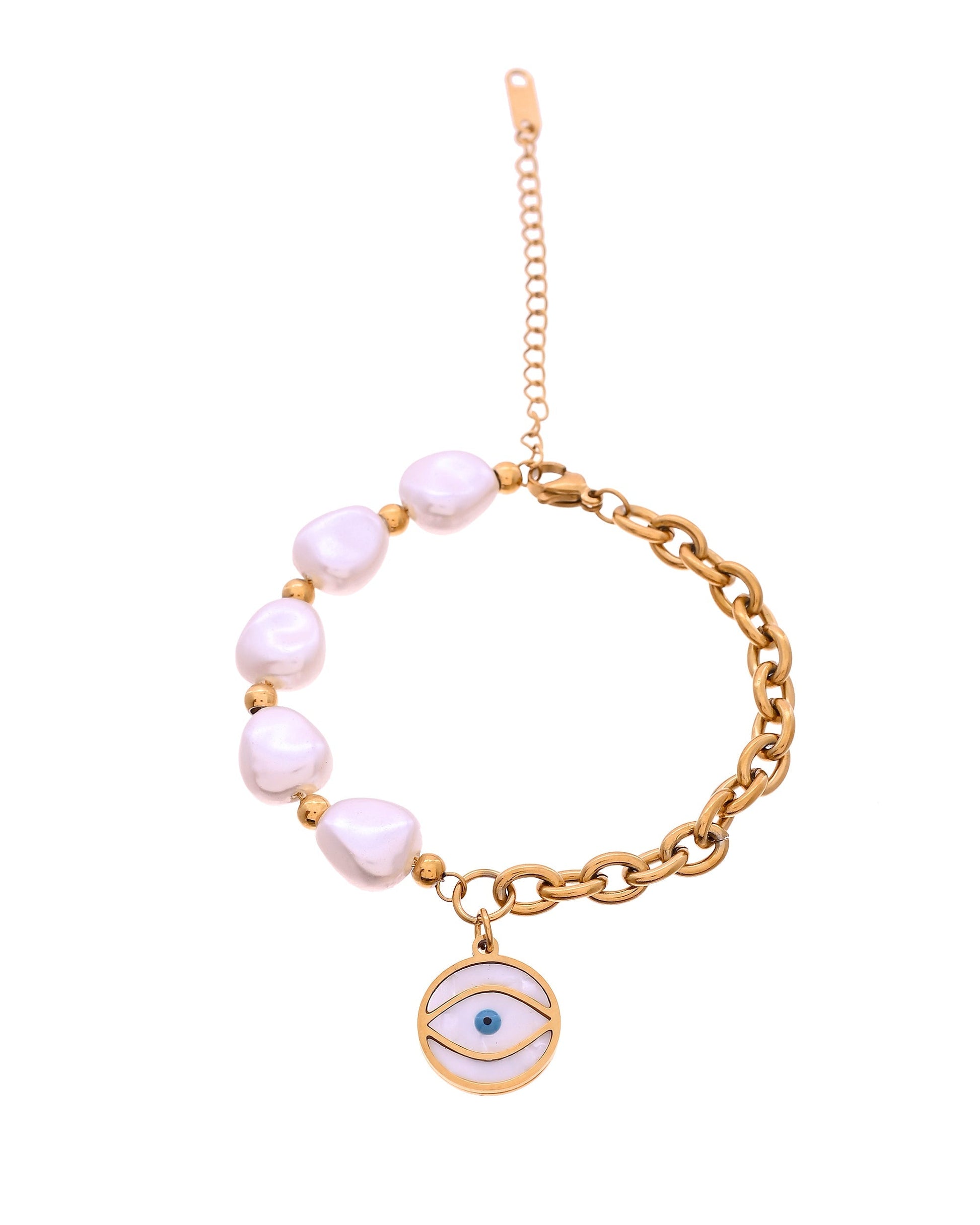 VOJ Gold Plated Pearl And Evil Eye Bracelet For Women  Grab2Buy VOJ Grab2Buy