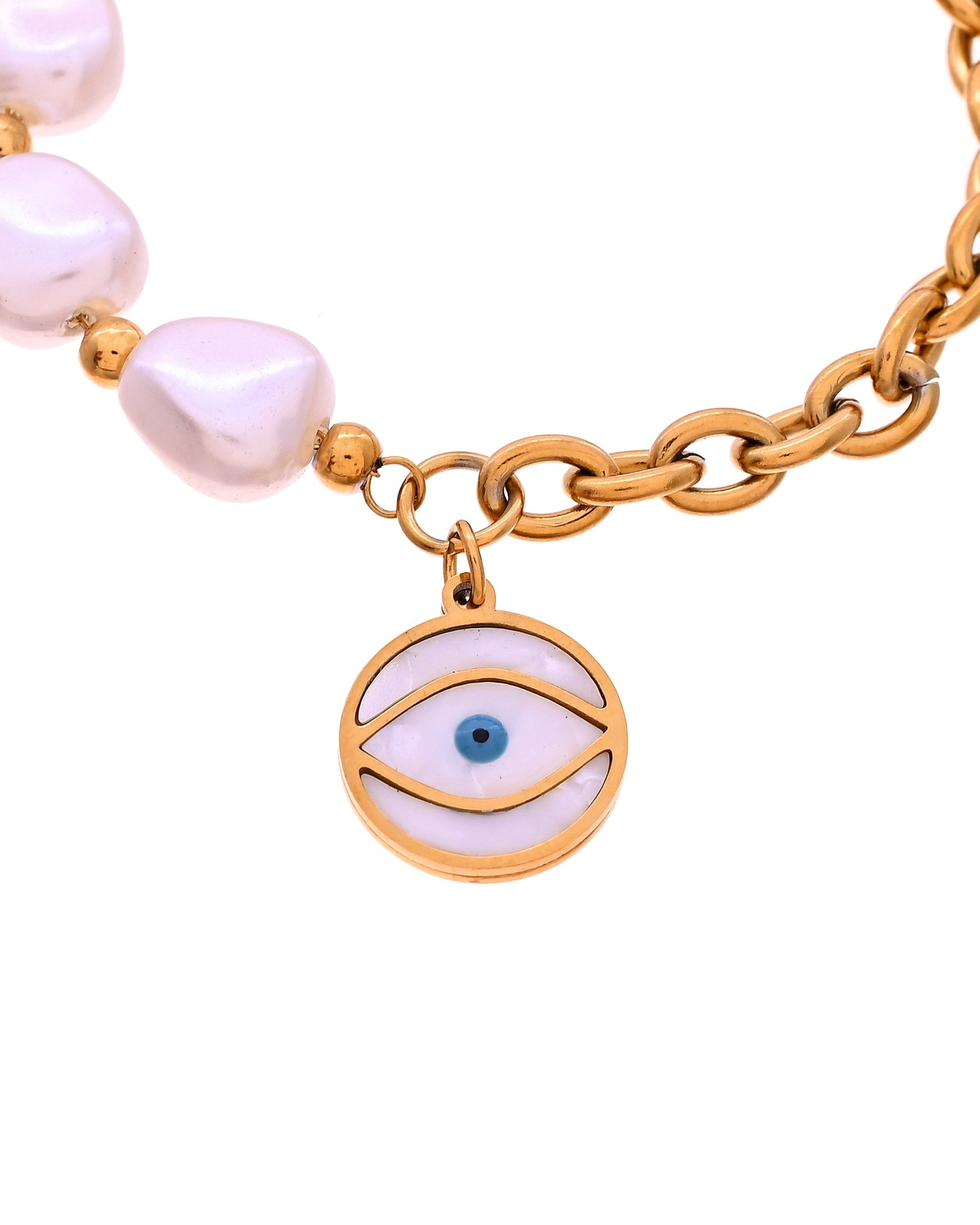 VOJ Gold Plated Pearl And Evil Eye Bracelet For Women  Grab2Buy VOJ Grab2Buy