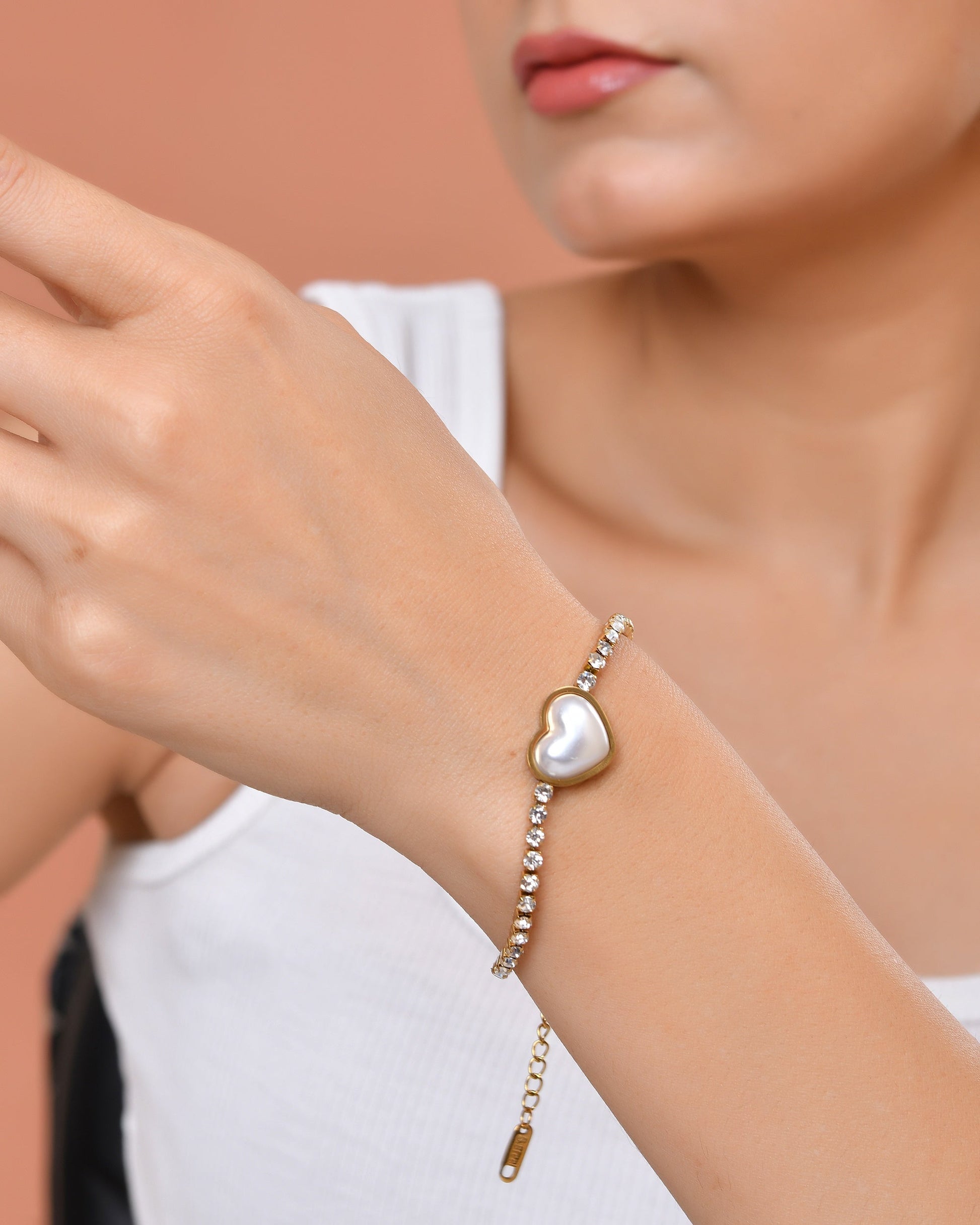 VOJ Gold Plated Ad Stone Studded With Heart Shaped Pearl Bracelet For Women  Grab2Buy VOJ Grab2Buy