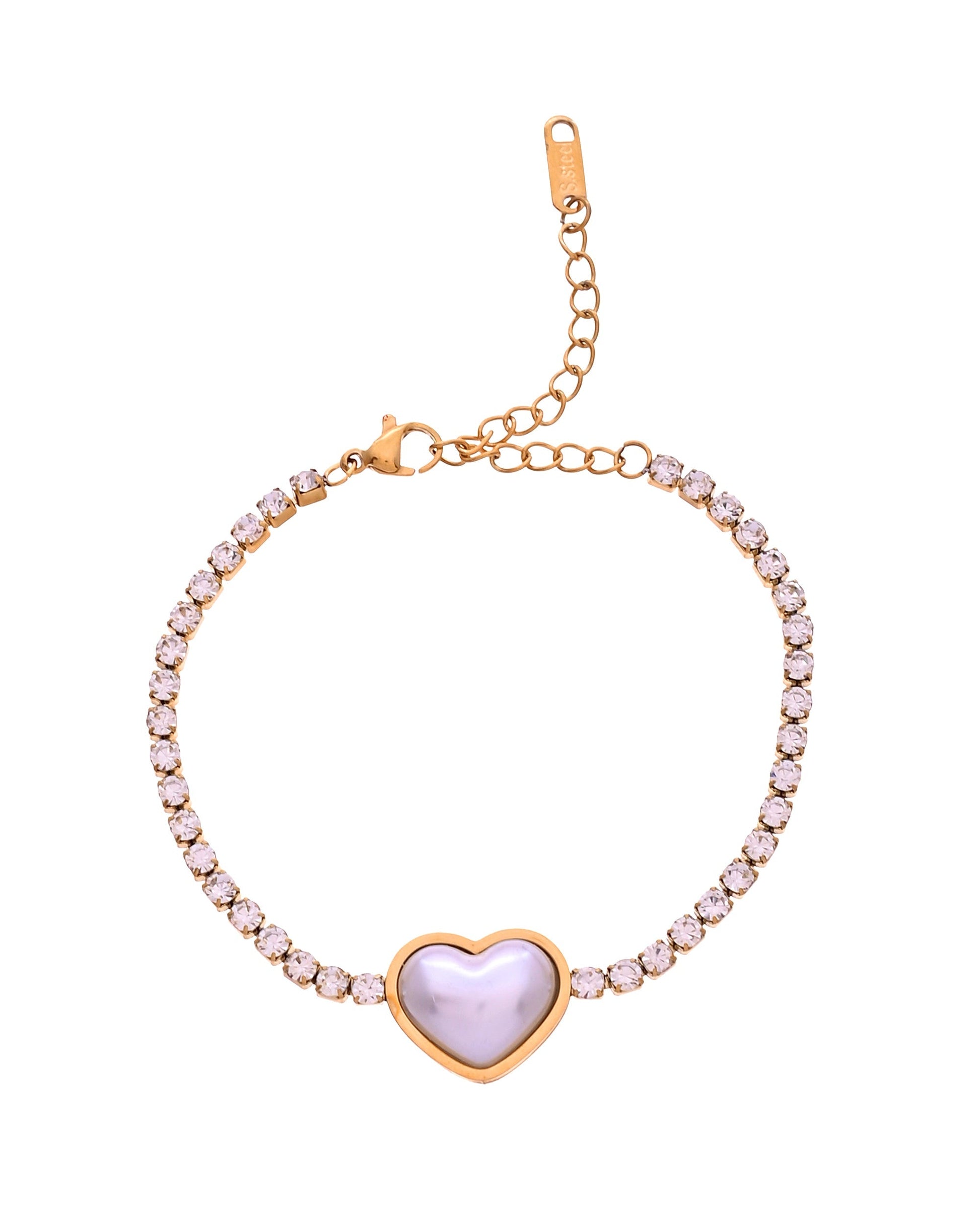 VOJ Gold Plated Ad Stone Studded With Heart Shaped Pearl Bracelet For Women  Grab2Buy VOJ Grab2Buy