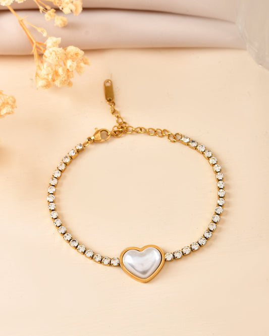 VOJ Gold Plated Ad Stone Studded With Heart Shaped Pearl Bracelet For Women  Grab2Buy VOJ Grab2Buy