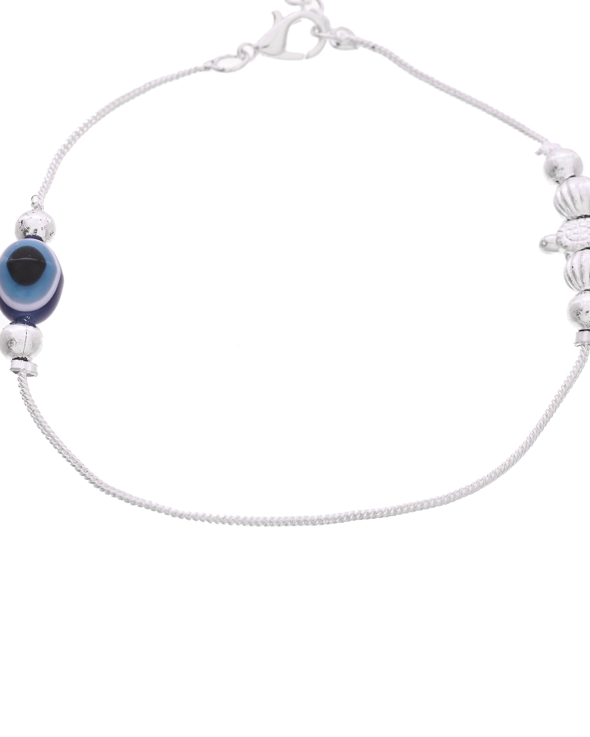 VOJ Set Of 2 Silver Plated Evil Eye Beads Anklet  Grab2Buy VOJ Grab2Buy