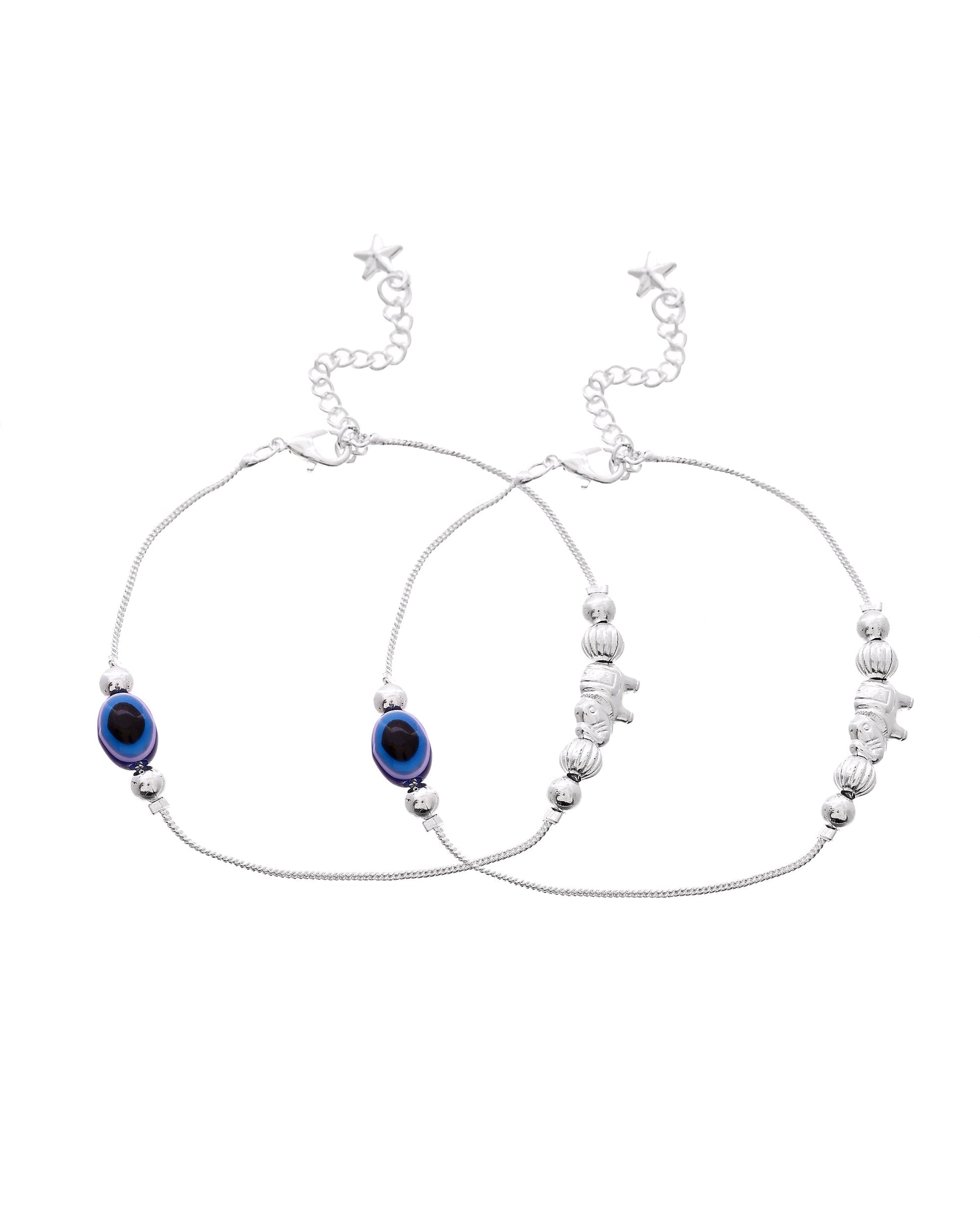 VOJ Set Of 2 Silver Plated Evil Eye Beads Anklet  Grab2Buy VOJ Grab2Buy