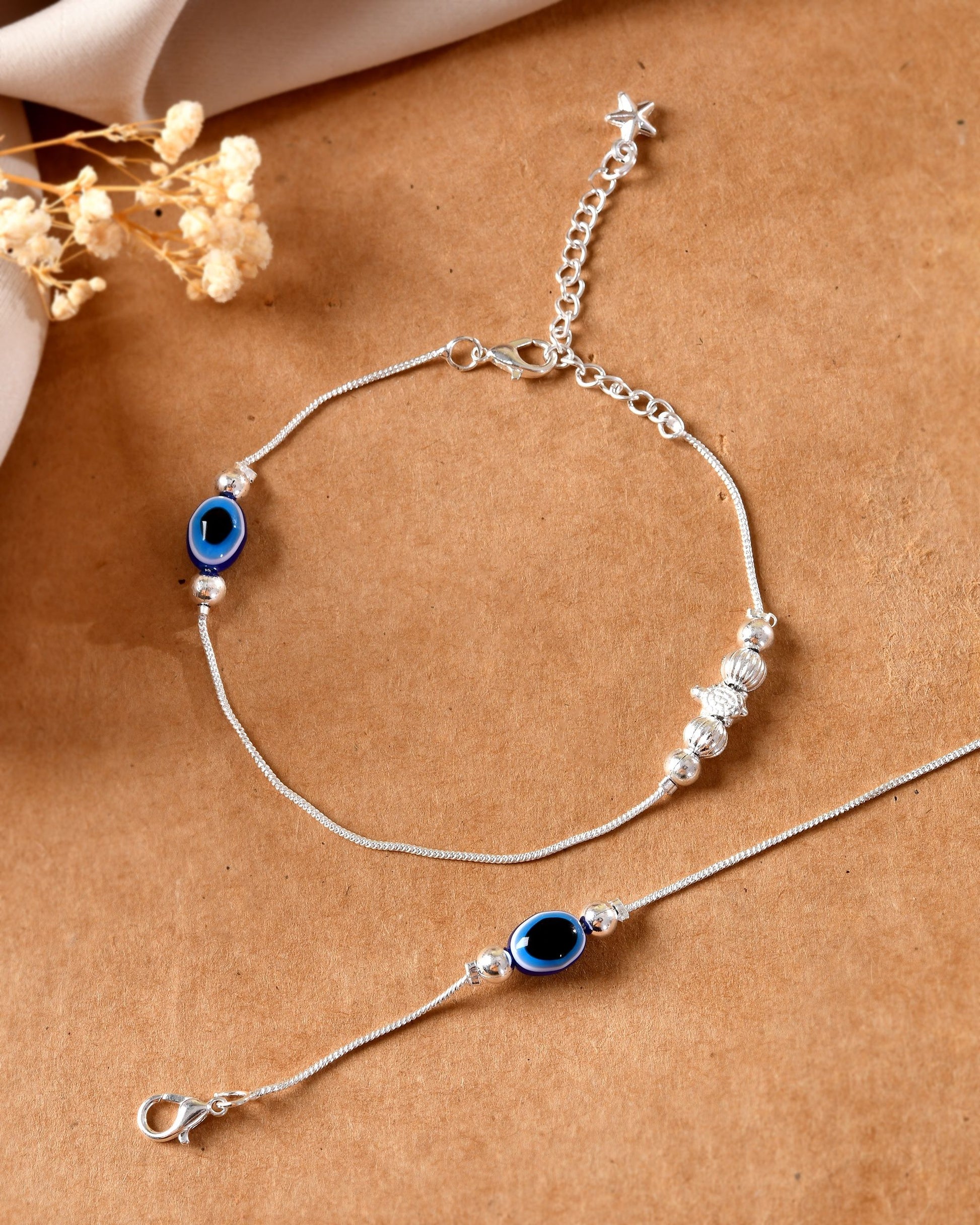VOJ Set Of 2 Silver Plated Evil Eye Beads Anklet  Grab2Buy VOJ Grab2Buy