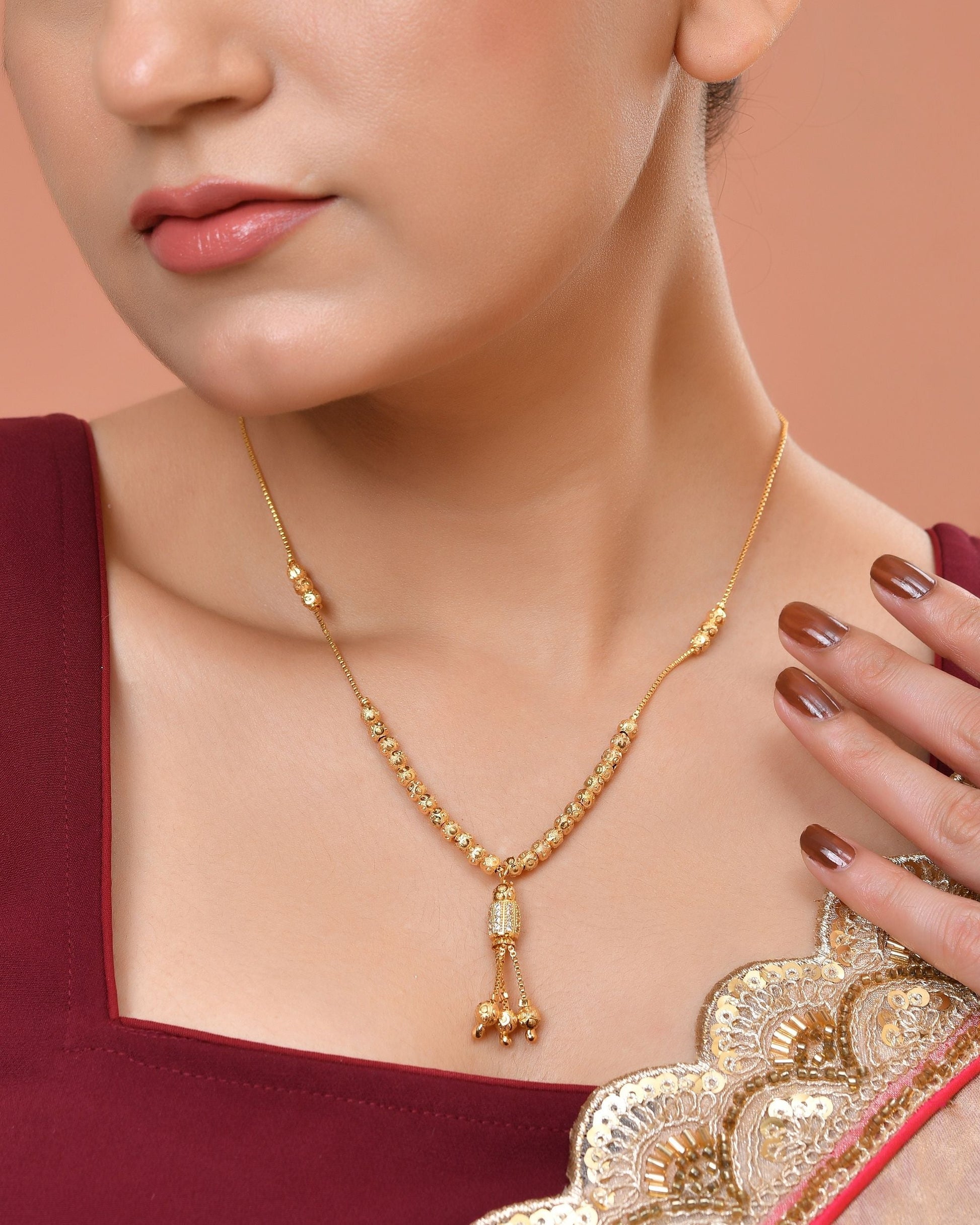 VOJ Gold Plated Stone Studded Cylindrical Shaped Chain For Women  Grab2Buy VOJ Grab2Buy