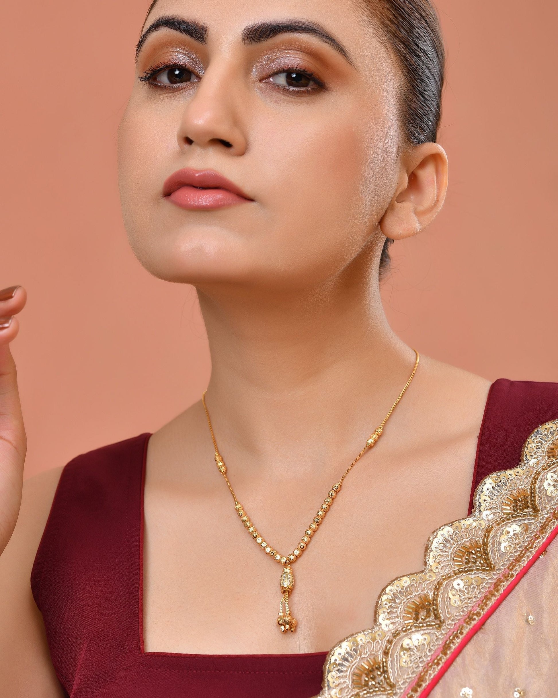 VOJ Gold Plated Stone Studded Cylindrical Shaped Chain For Women  Grab2Buy VOJ Grab2Buy