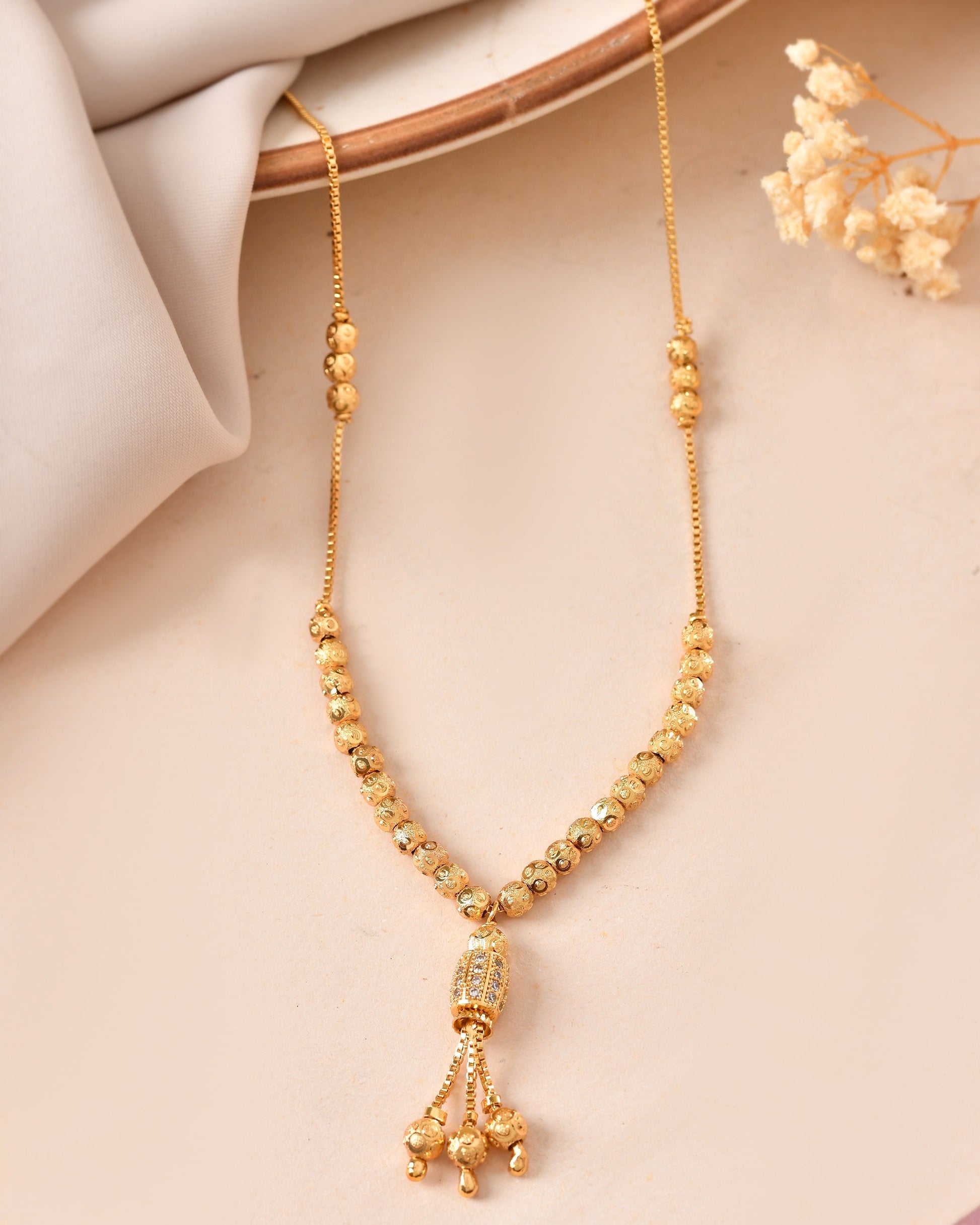 VOJ Gold Plated Stone Studded Cylindrical Shaped Chain For Women  Grab2Buy VOJ Grab2Buy