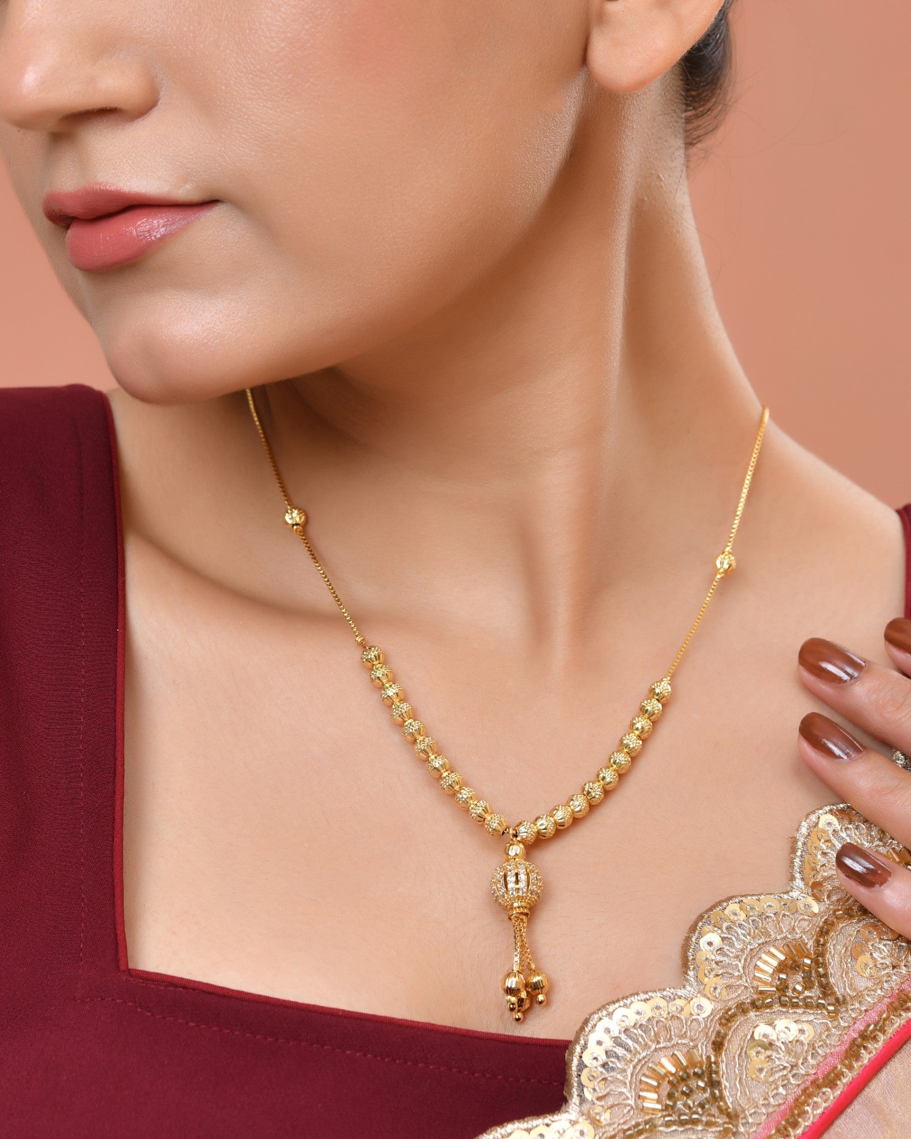 VOJ Gold Plated Stone Studded Circular Shaped Chain For Women  Grab2Buy VOJ Grab2Buy