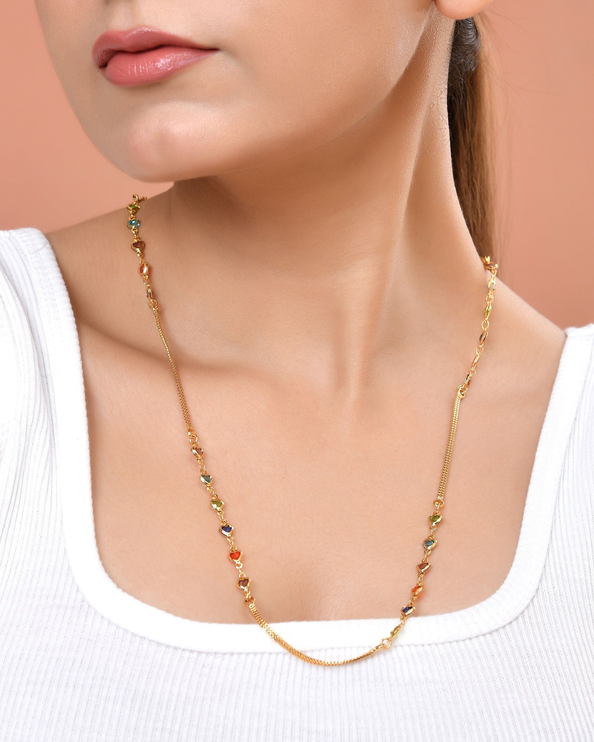 VOJ Gold Plated Multi Color Heart Chain For Women  Grab2Buy VOJ Grab2Buy