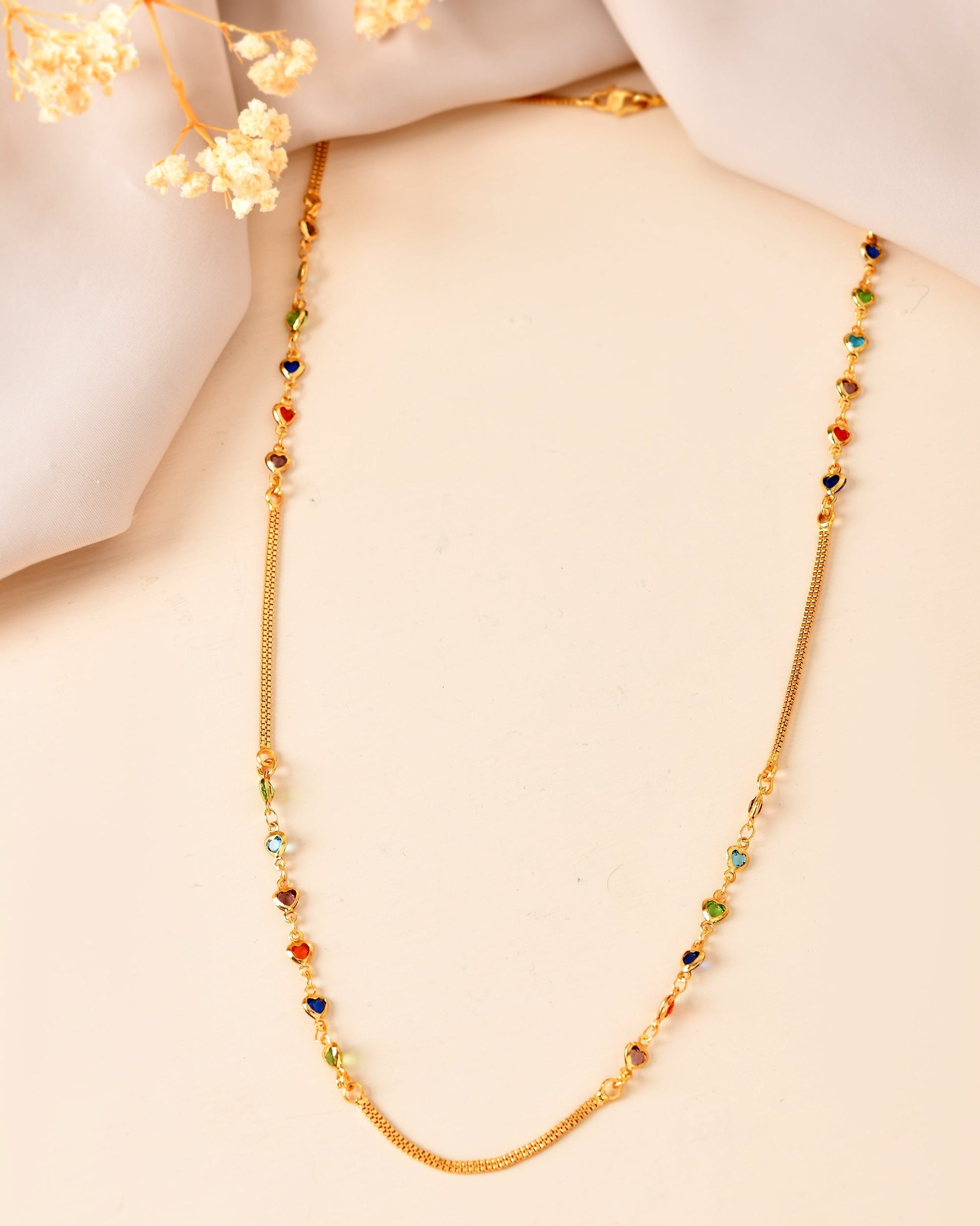 VOJ Gold Plated Multi Color Heart Chain For Women  Grab2Buy VOJ Grab2Buy