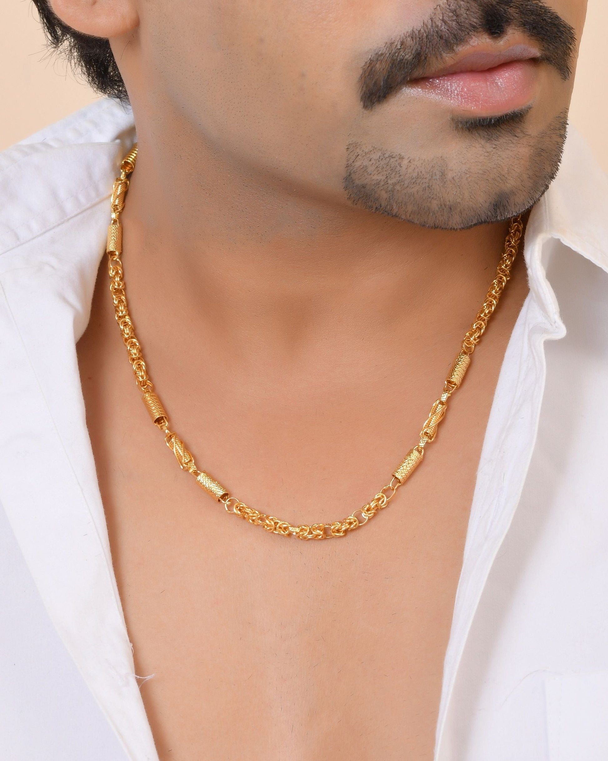 VOJ Gold Plated Thick Pipe Shaped Chain For Men  Grab2Buy VOJ Grab2Buy