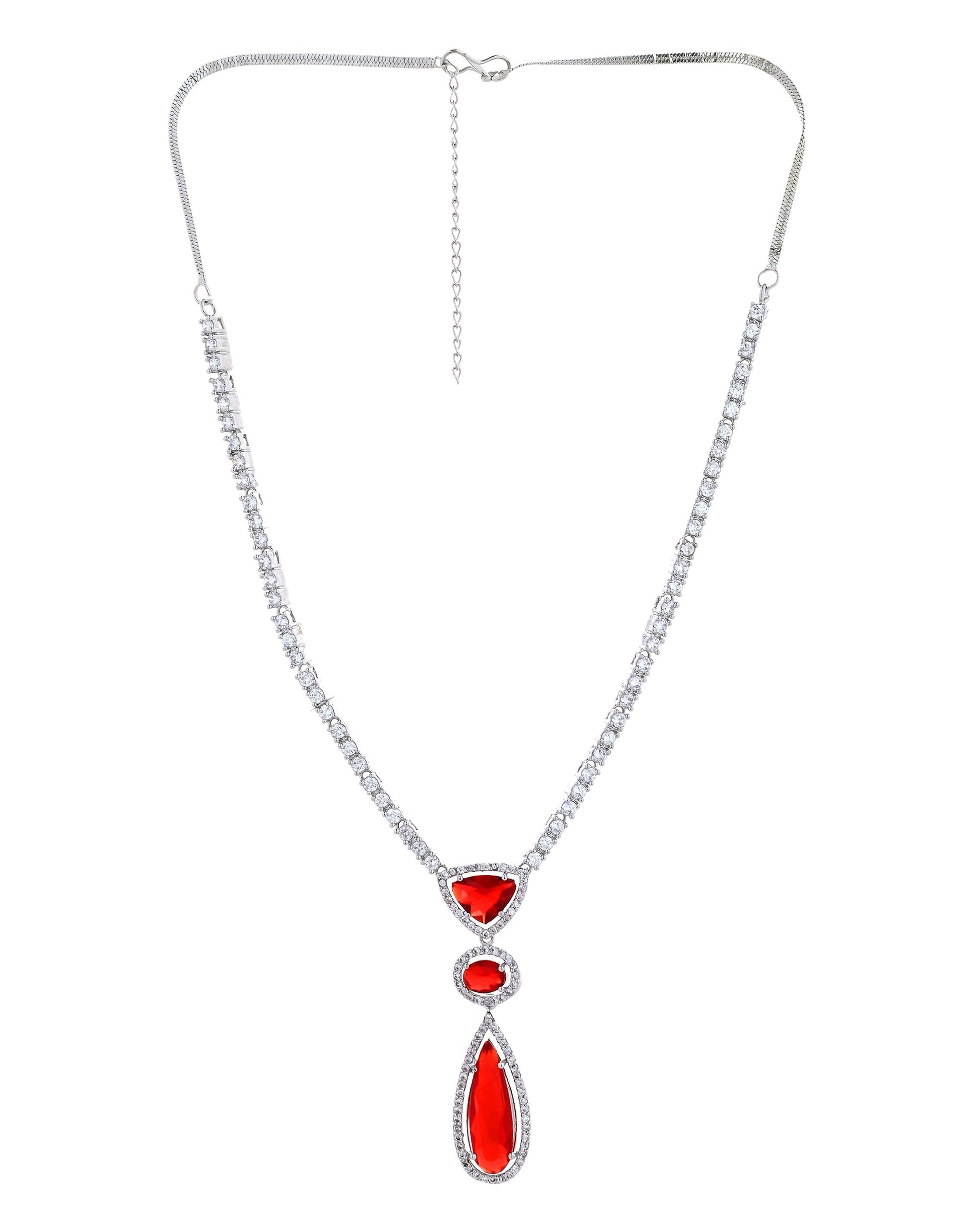 VOJ Silver-Plated Ad & Ruby Red Cubic Zirconia Studded Jewellery Set  Grab2Buy VOJ Grab2Buy