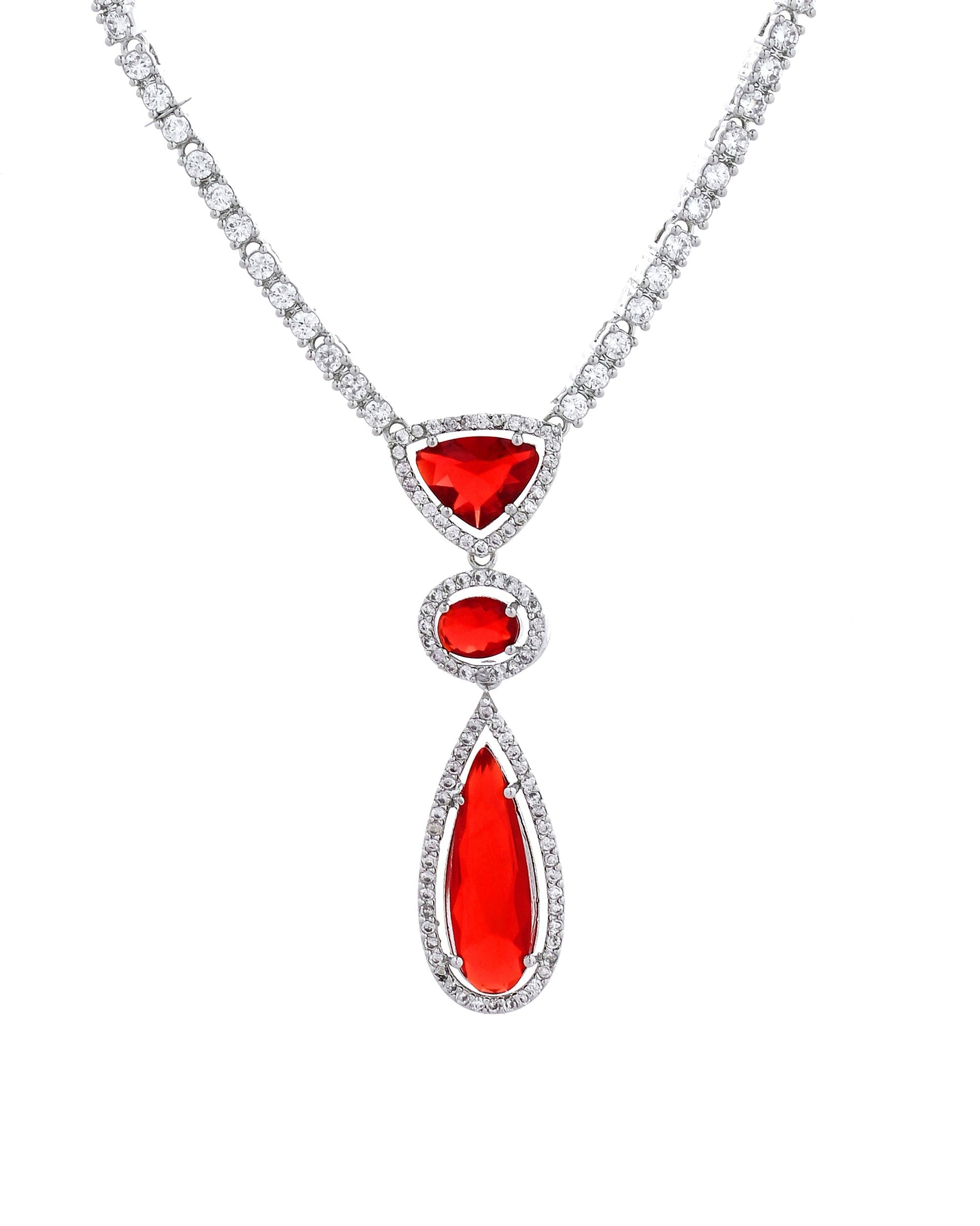 VOJ Silver-Plated Ad & Ruby Red Cubic Zirconia Studded Jewellery Set  Grab2Buy VOJ Grab2Buy